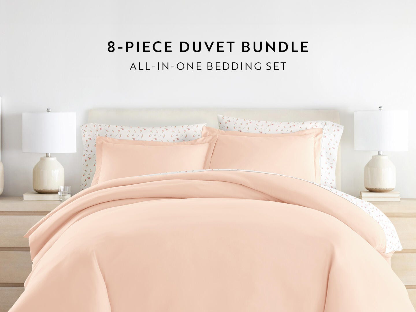 iEnjoy Home Floral 8 Piece King Duvet Set, Pink, large