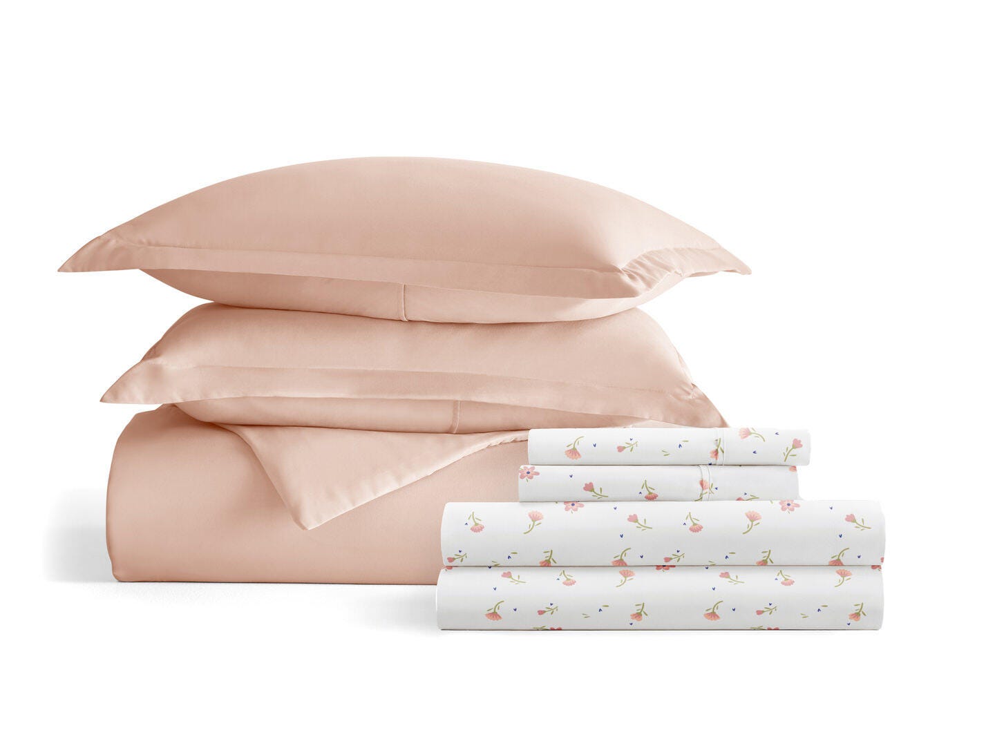 iEnjoy Home Floral 6 Piece Twin Duvet Set, Pink, rollover