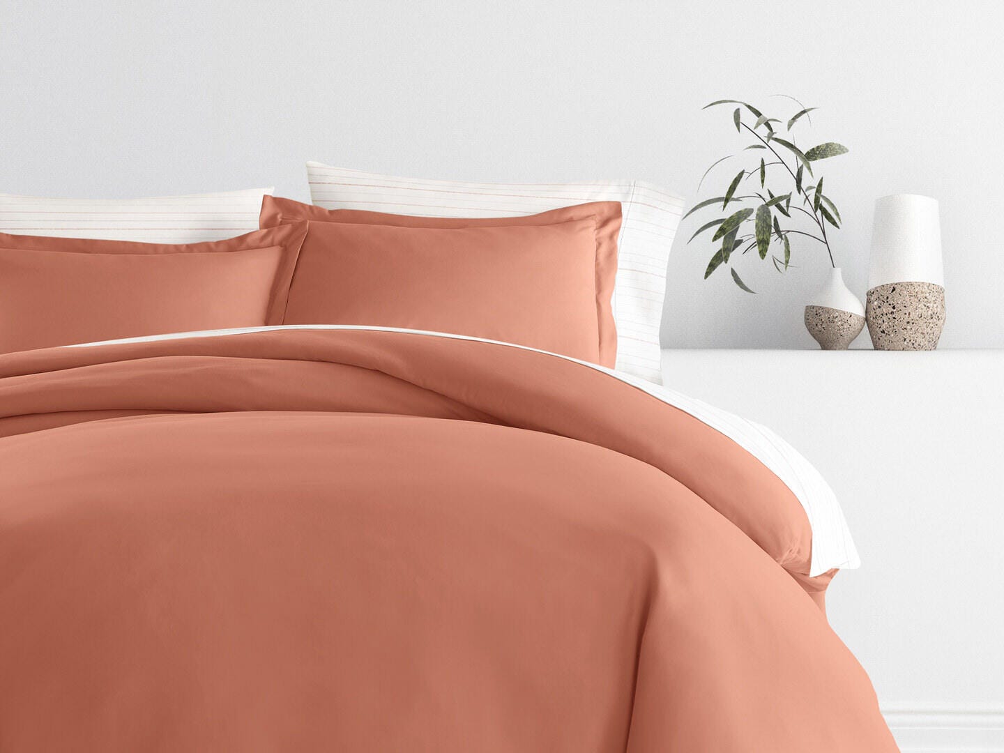 iEnjoy Home Striped 8 Piece Full Duvet Set, Clay/Orange, large