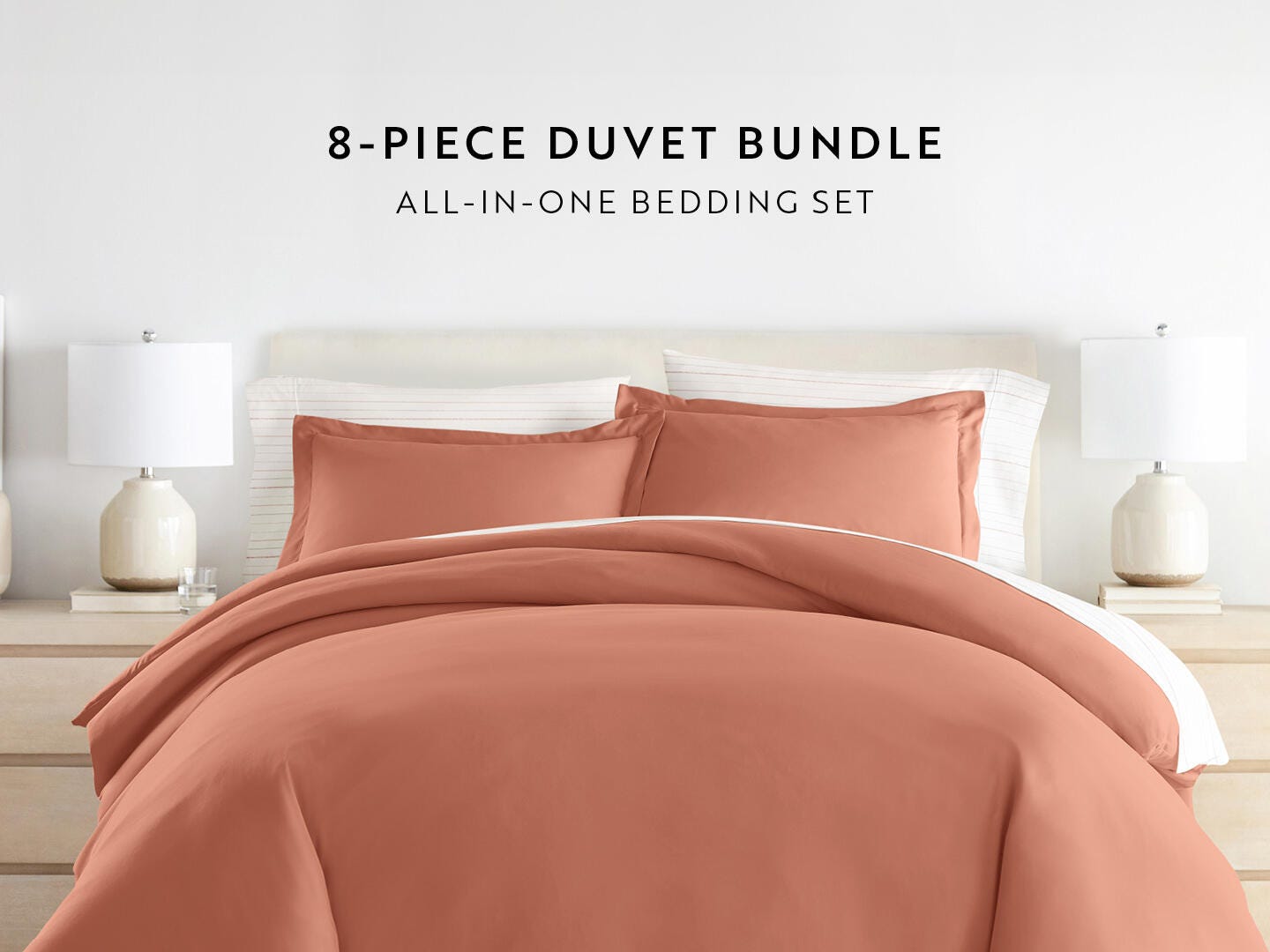 iEnjoy Home Striped 8 Piece King Duvet Set, Clay/Orange, large