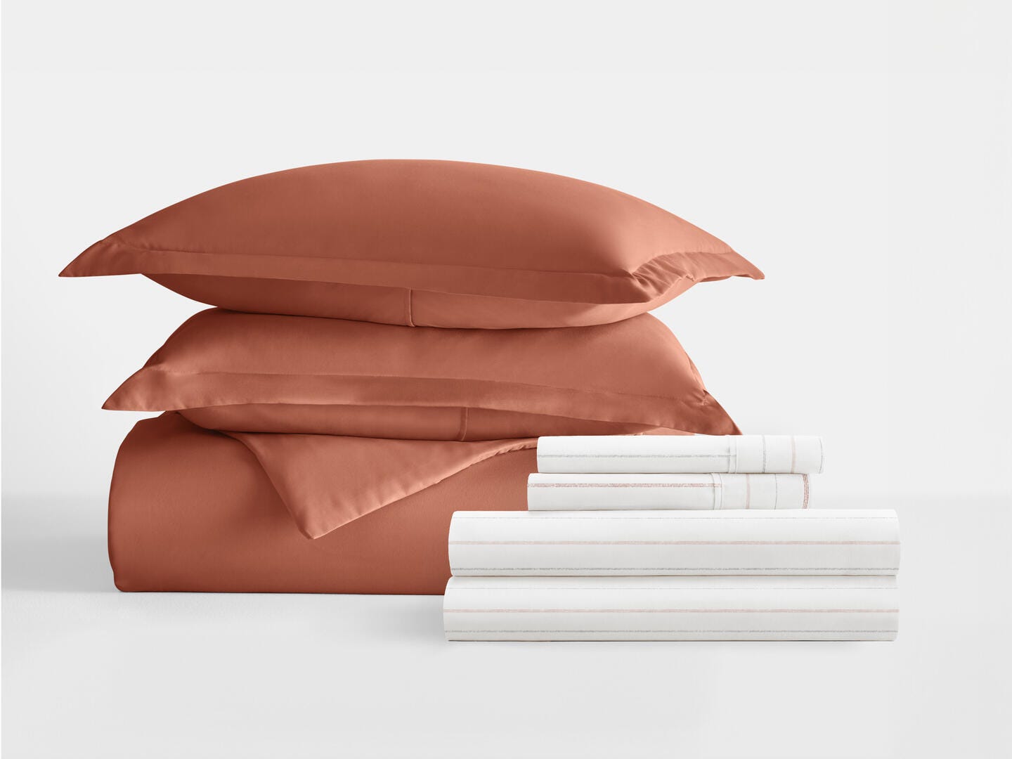iEnjoy Home Striped 8 Piece King Duvet Set, Clay/Orange, large