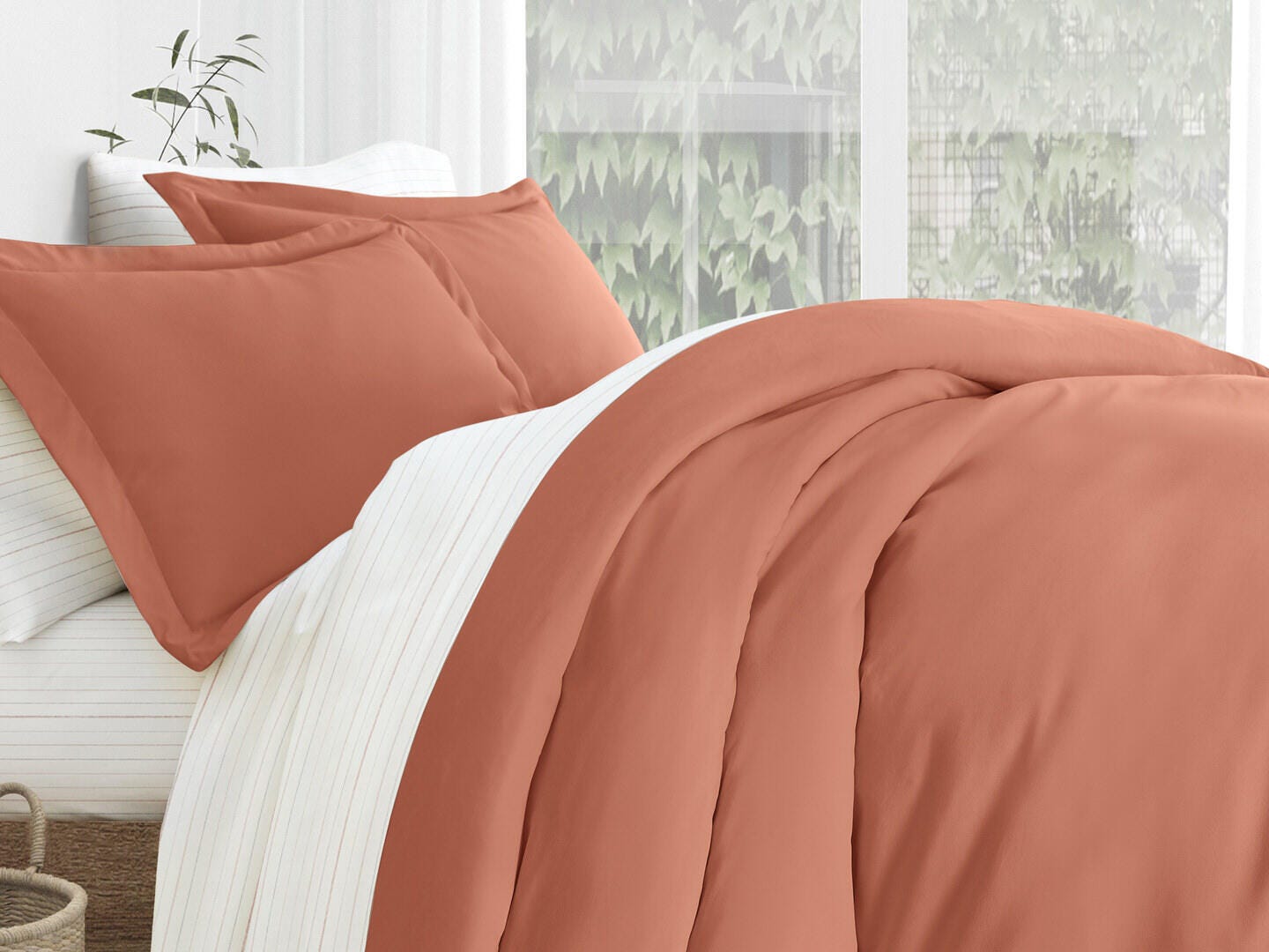 iEnjoy Home Striped 6 Piece Twin Duvet Set, Clay/Orange, large