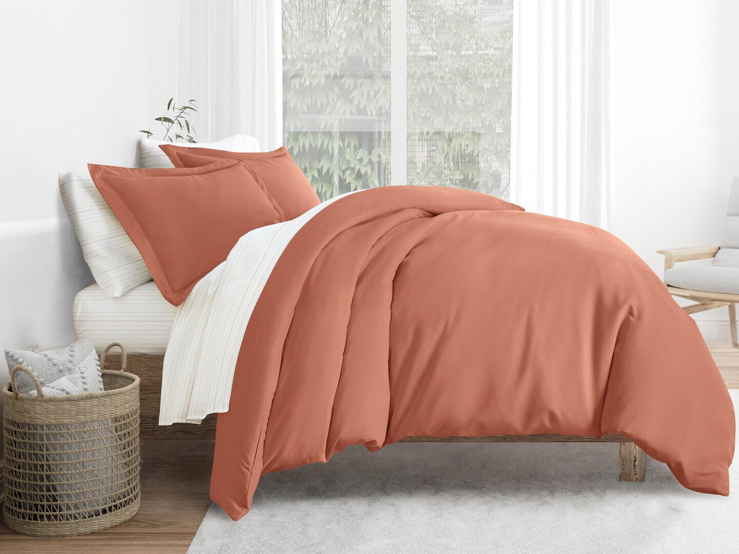 iEnjoy Home Striped 6 Piece Twin Duvet Set, Clay/Orange, large