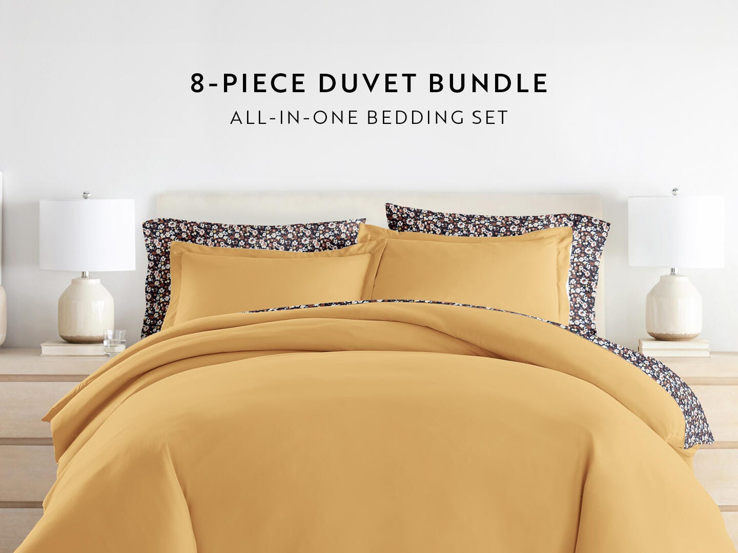 iEnjoy Home Dream 8 Piece Queen Duvet Set, Gold, large