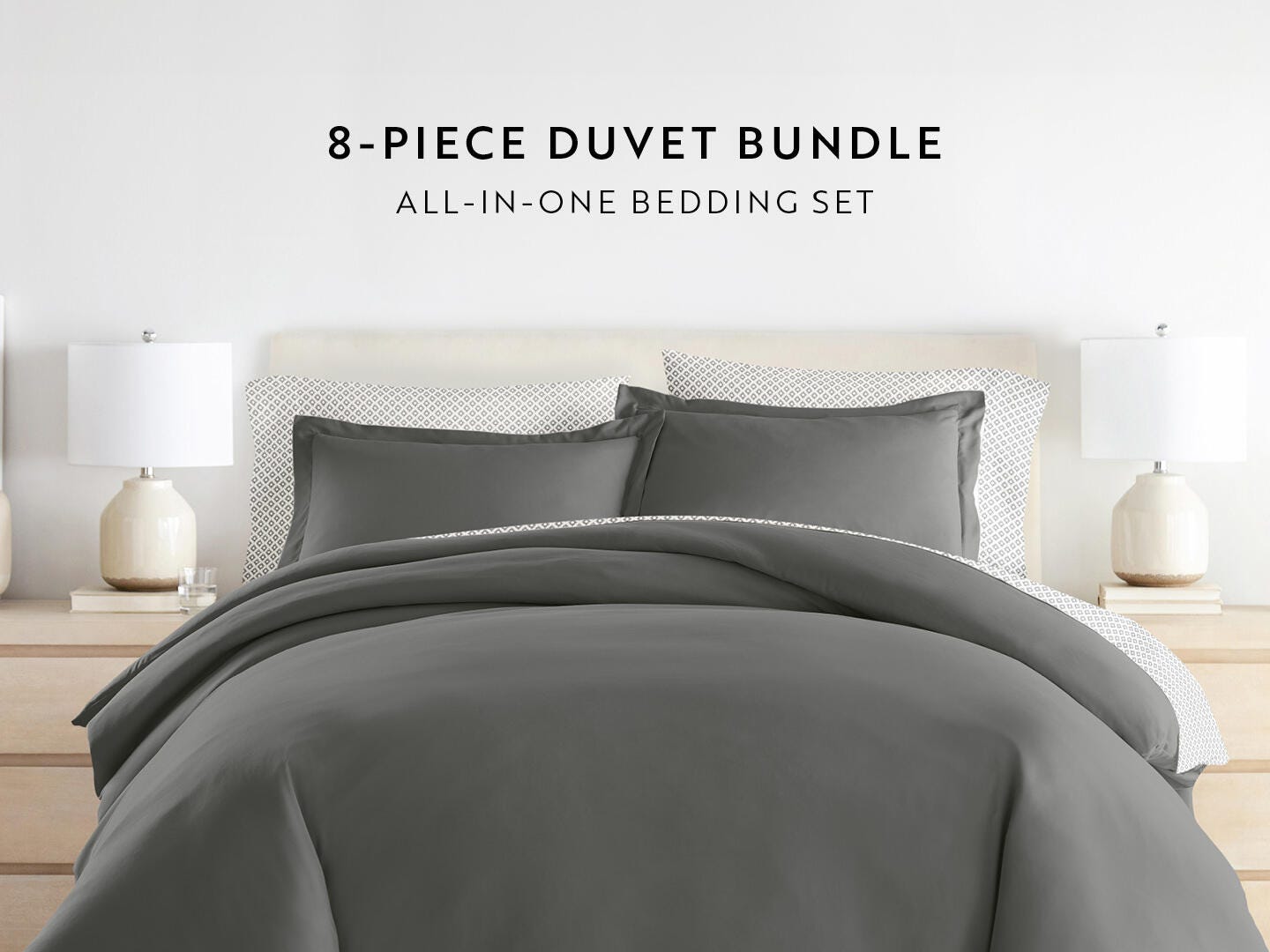 iEnjoy Home Polaris 8 Piece Queen Duvet Set, Polaris Gray, large