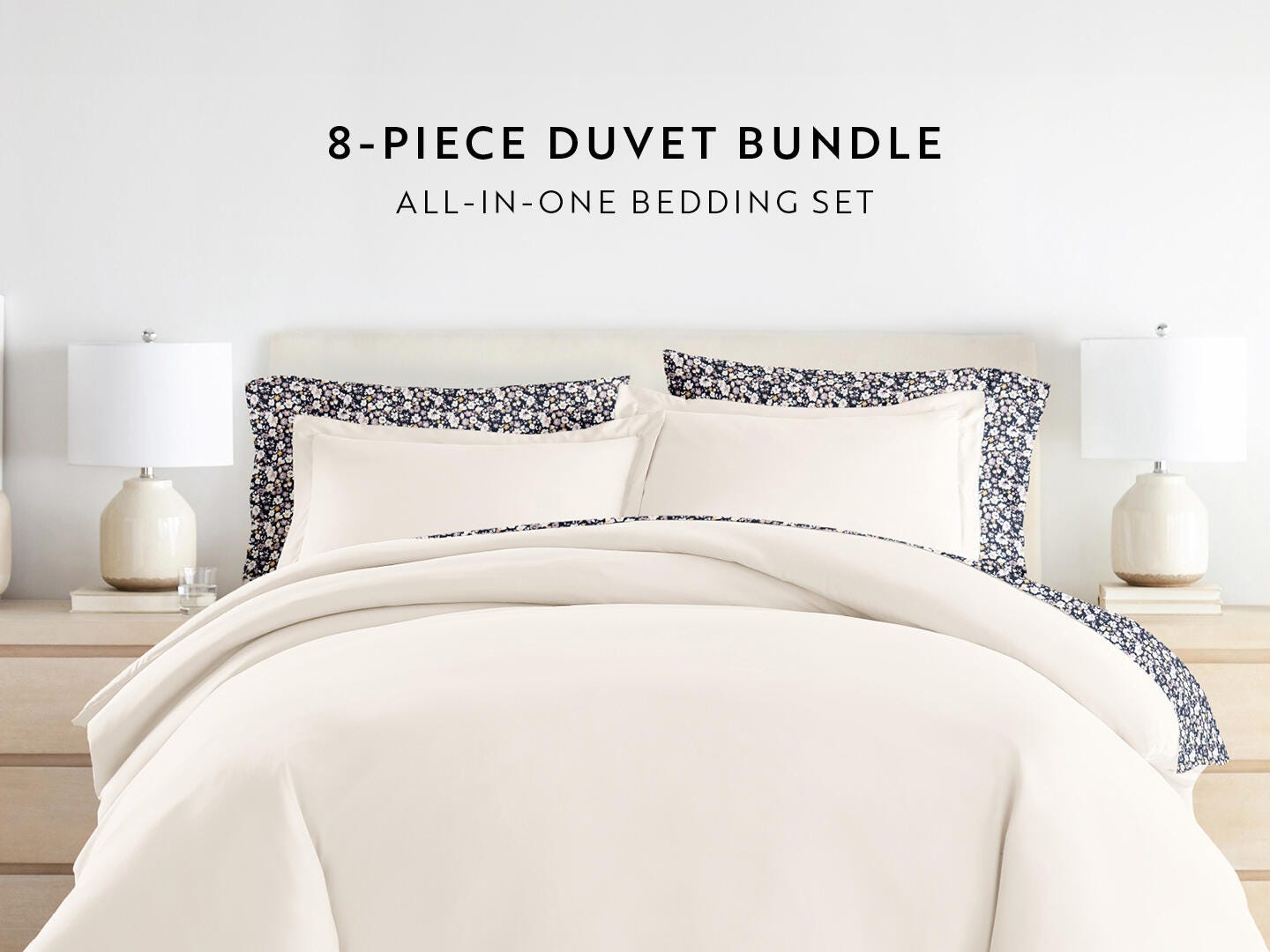 iEnjoy Home Floral Dream 8 Piece King Duvet Set, Ivory, large