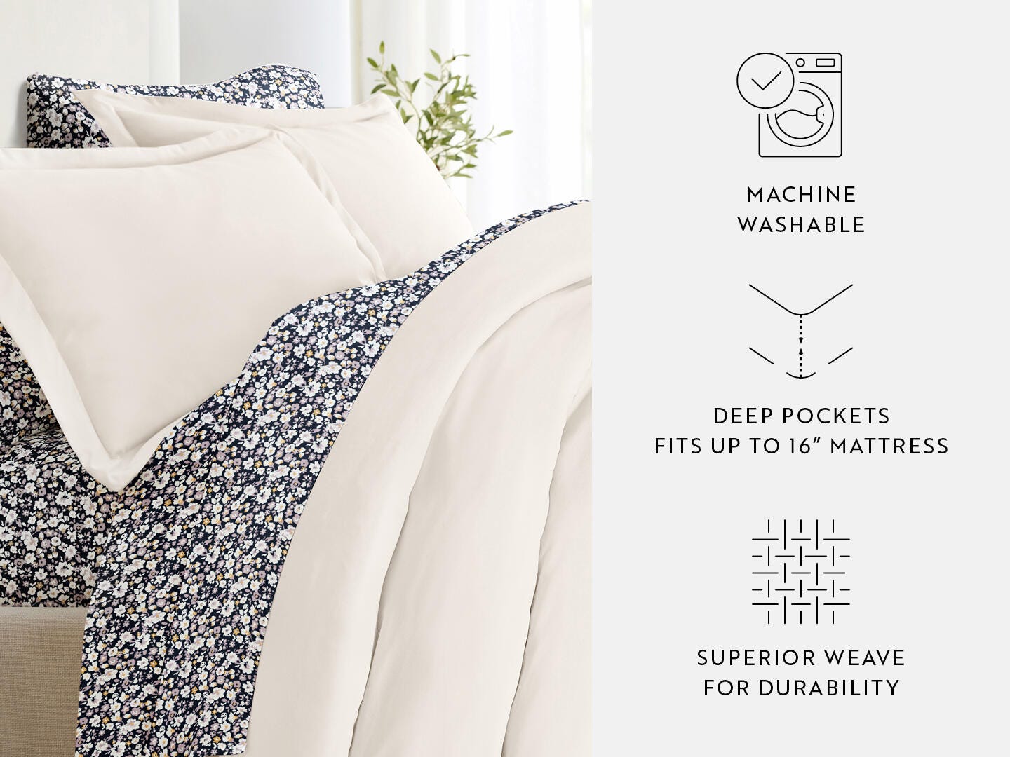 iEnjoy Home Floral Dream 8 Piece Queen Duvet Set, Ivory, large