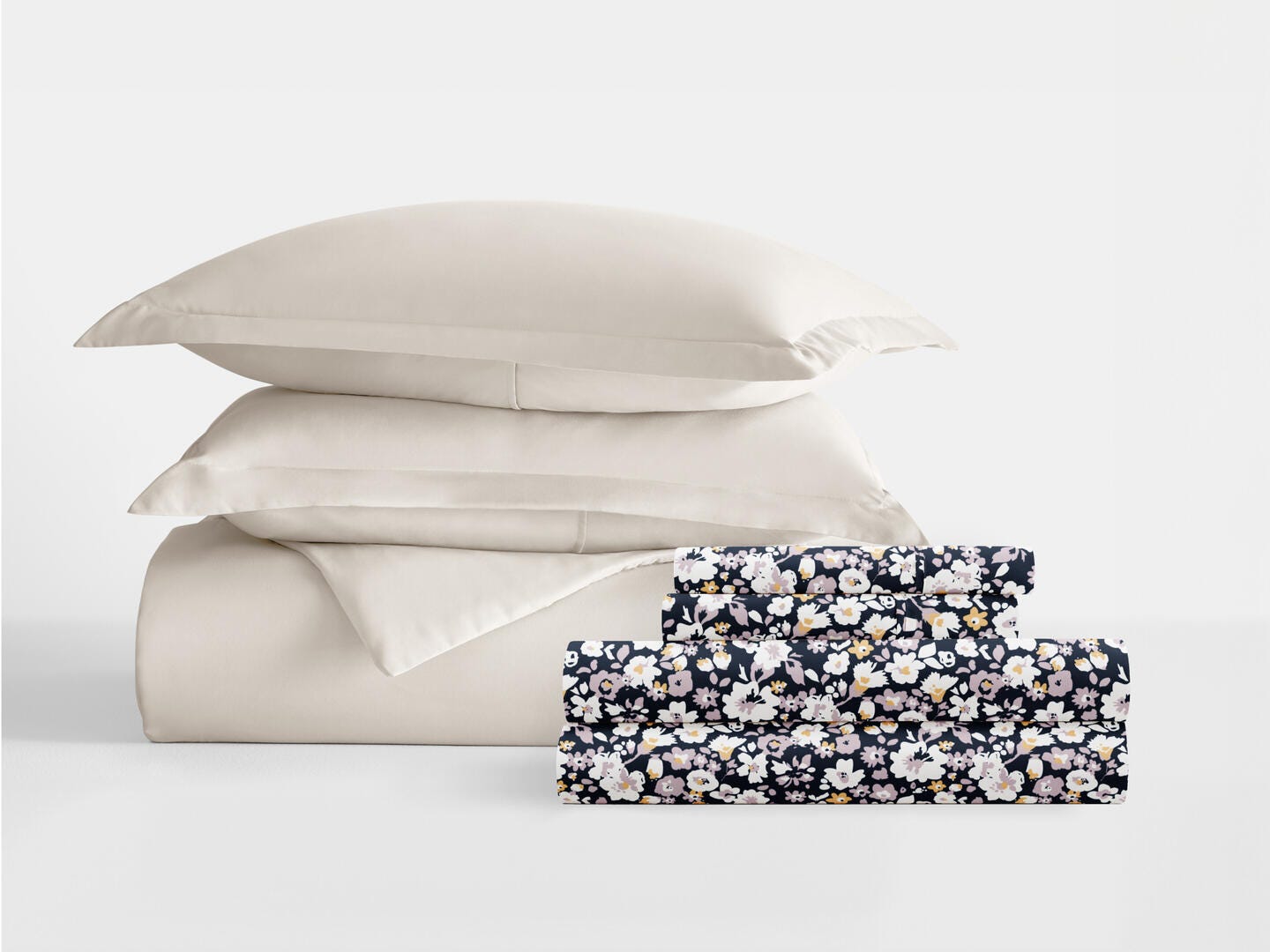 iEnjoy Home Floral Dream 8 Piece Queen Duvet Set, Ivory, large