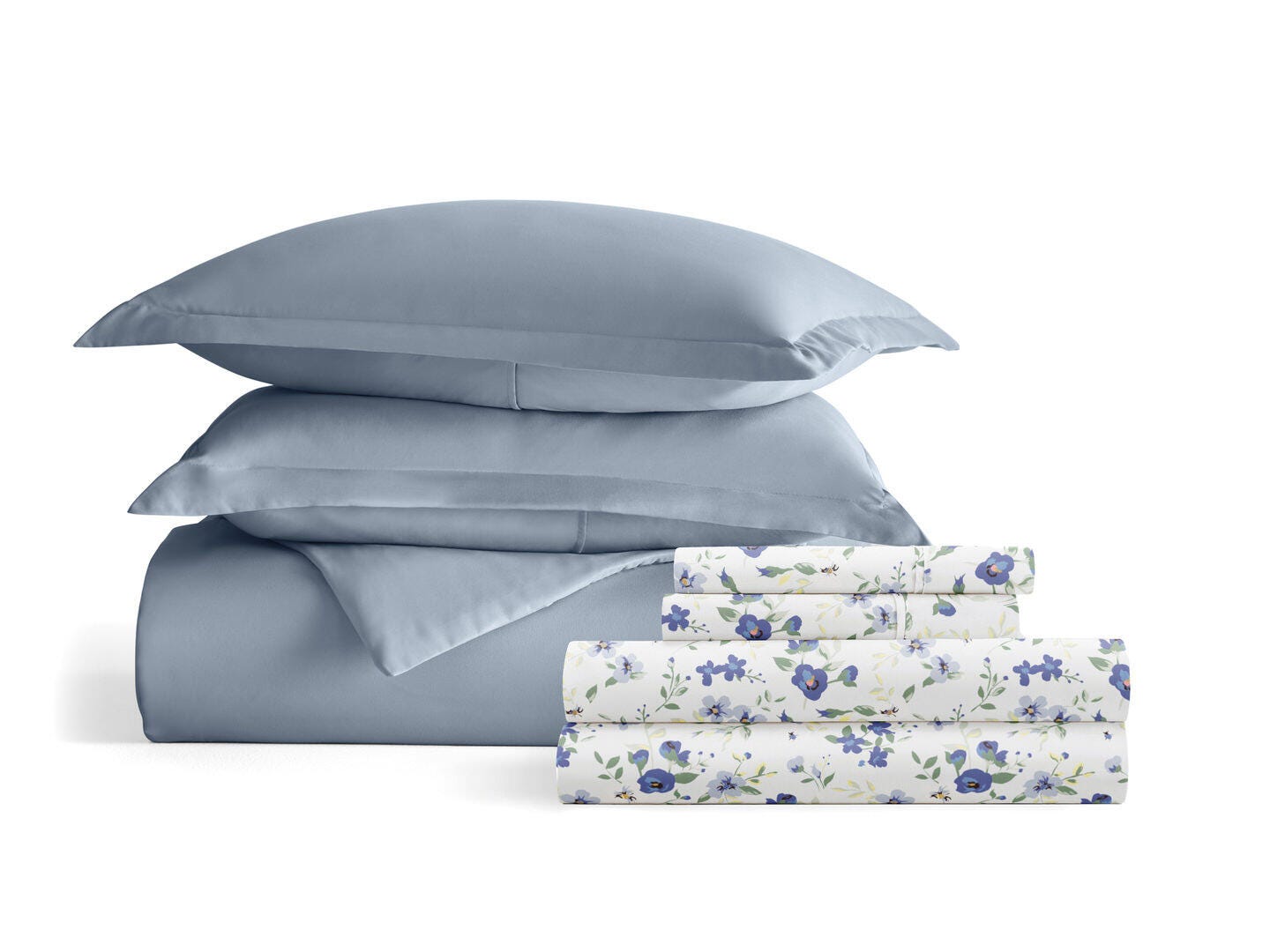 iEnjoy Home Blossoms 8 Piece Full Duvet Set, Light Blue, rollover