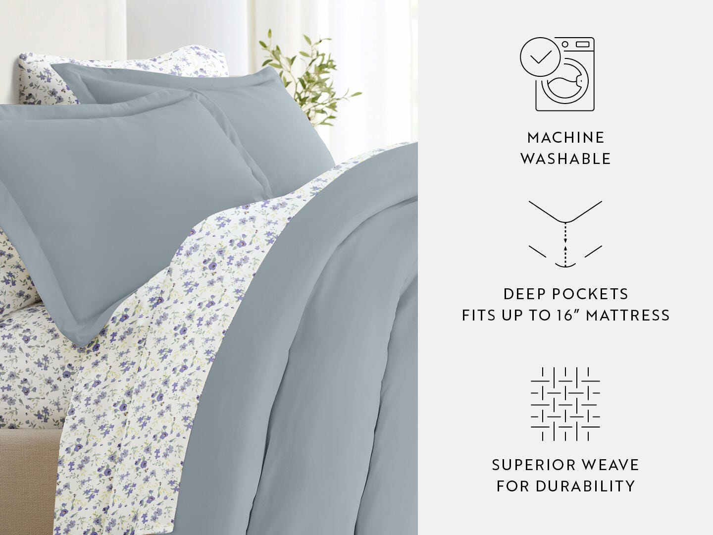 iEnjoy Home Blossoms 8 Piece Full Duvet Set, Light Blue, large