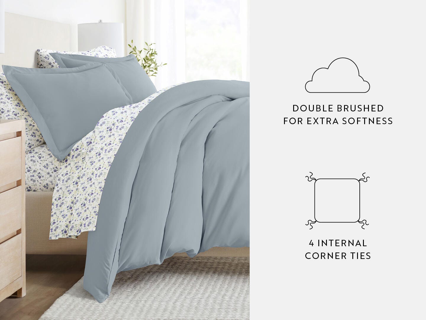 iEnjoy Home Blossoms 8 Piece King Duvet Set, Light Blue, large