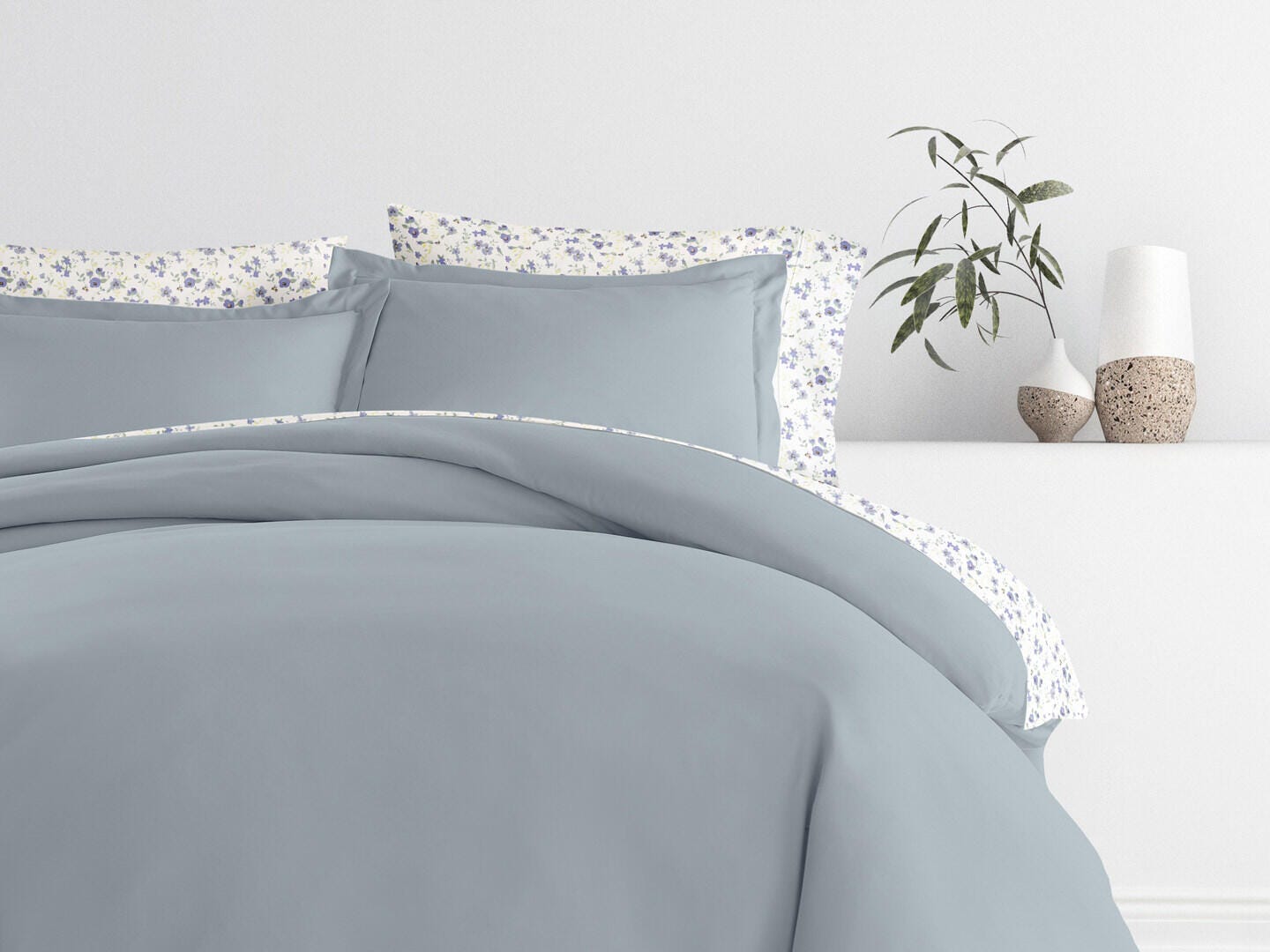 iEnjoy Home Blossoms 8 Piece Queen Duvet Set, Light Blue, large