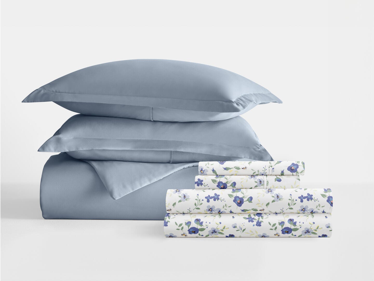 iEnjoy Home Blossoms 8 Piece Queen Duvet Set, Light Blue, large