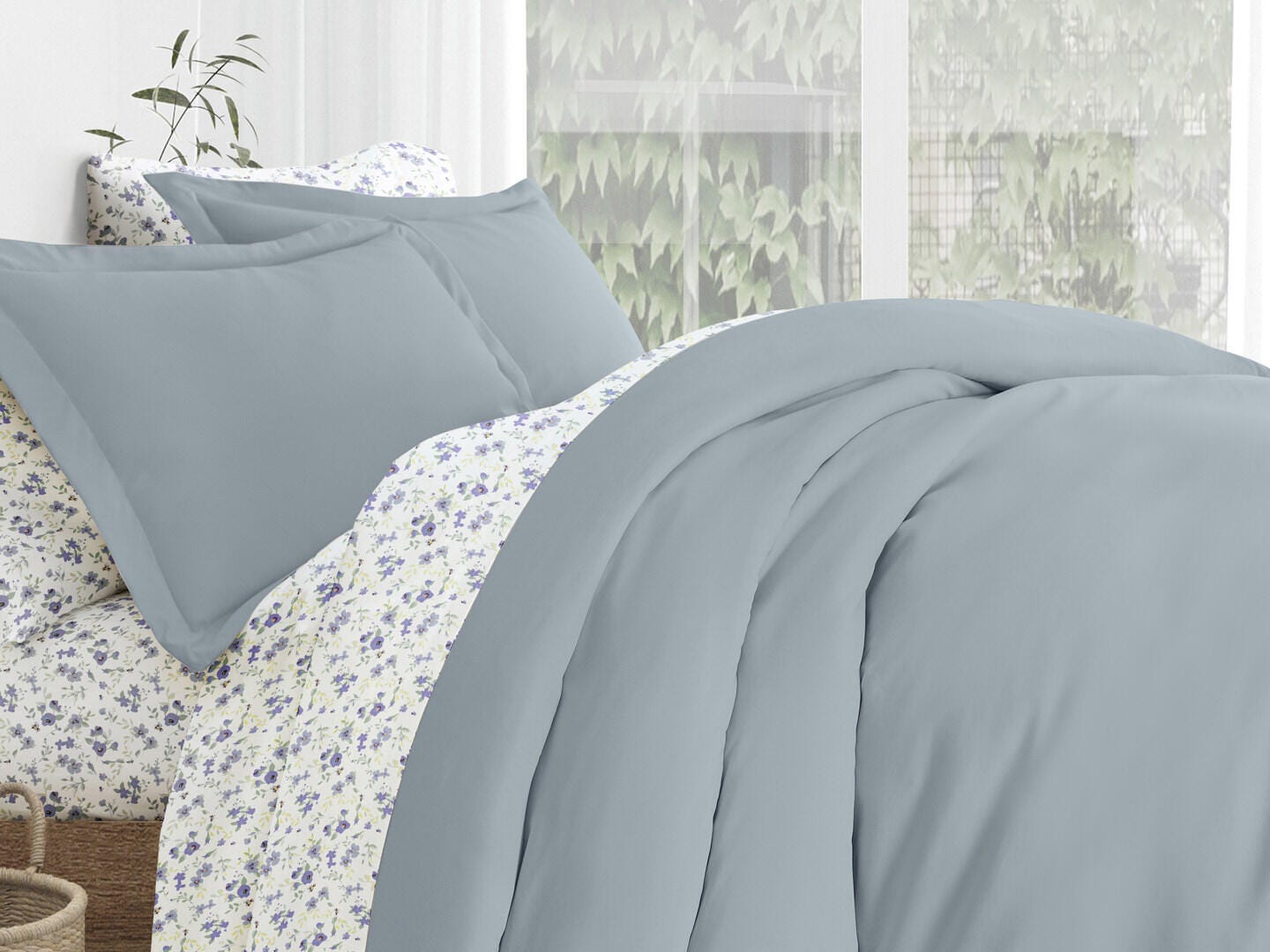iEnjoy Home Blossoms 6 Piece Twin Duvet Set, Light Blue, large