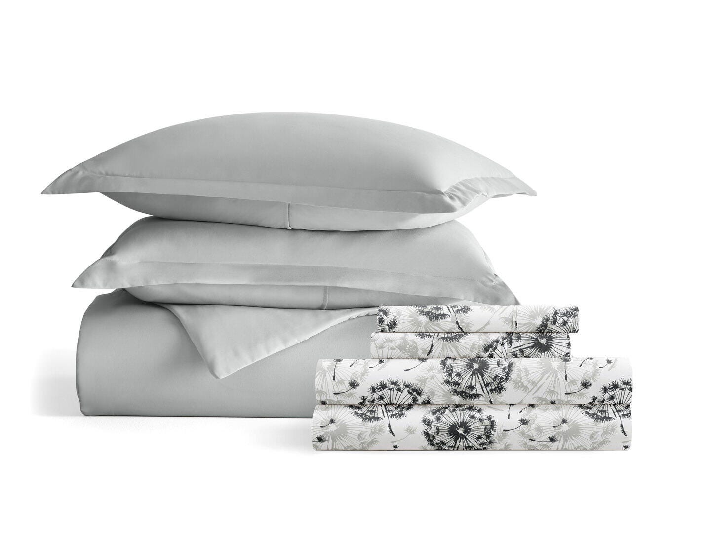 iEnjoy Home Dandelion 8 Piece California King Duvet Set, Light Gray, rollover
