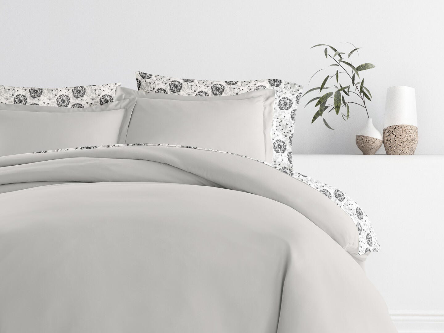 iEnjoy Home Dandelion 8 Piece Queen Duvet Set, Light Gray, large