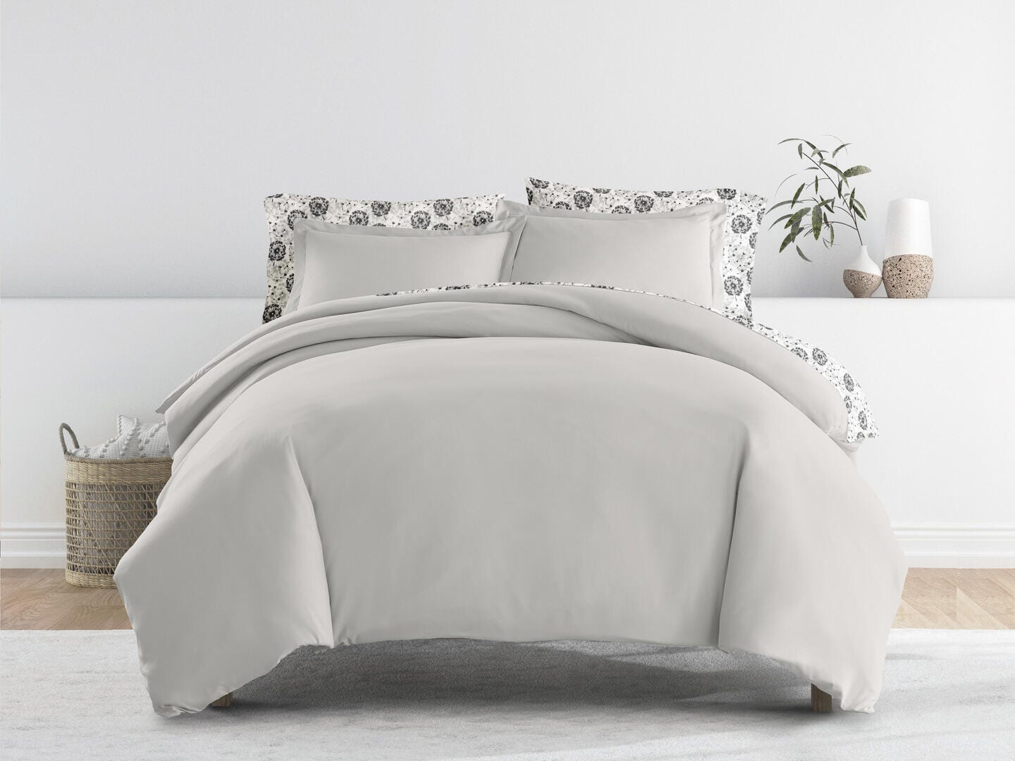 iEnjoy Home Dandelion 8 Piece Queen Duvet Set, Light Gray, large