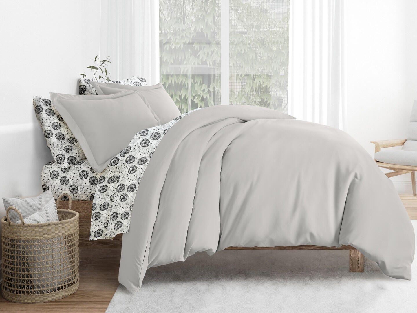 iEnjoy Home Dandelion 8 Piece Queen Duvet Set, Light Gray, large