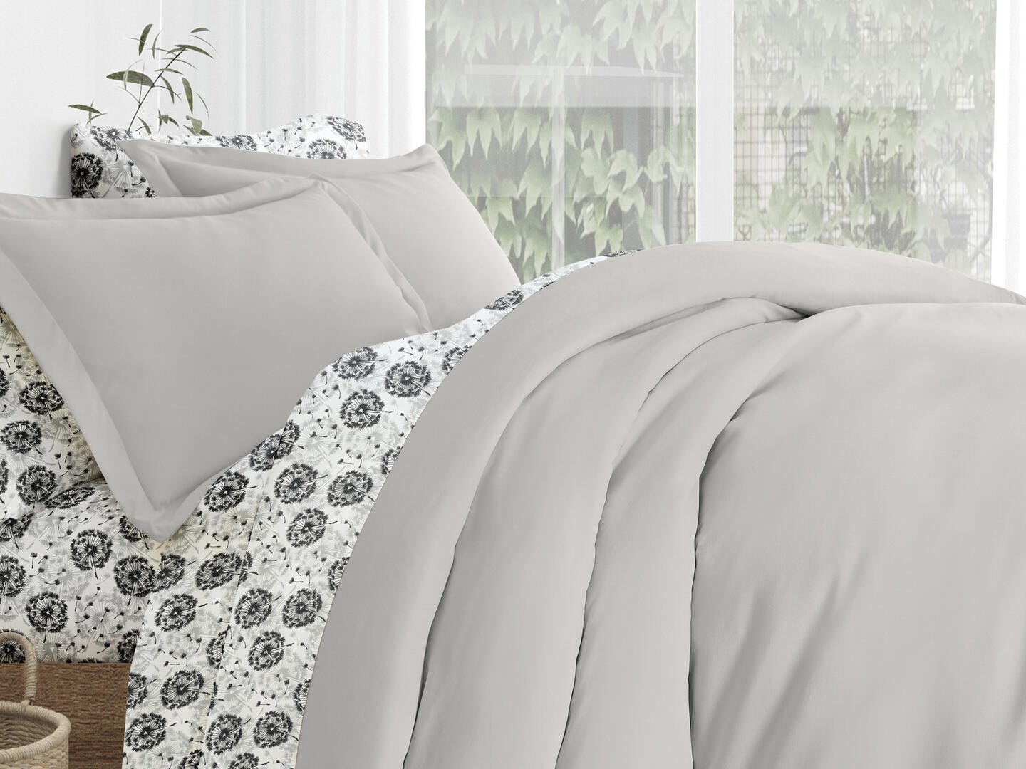 iEnjoy Home Dandelion 6 Piece Twin Duvet Set, Light Gray, large