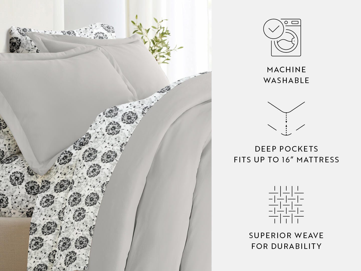 iEnjoy Home Dandelion 6 Piece Twin Duvet Set, Light Gray, large