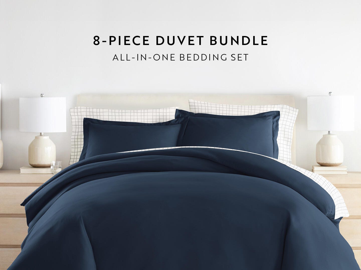 iEnjoy Home Crossroad 8 Piece King Duvet Set, Navy, large