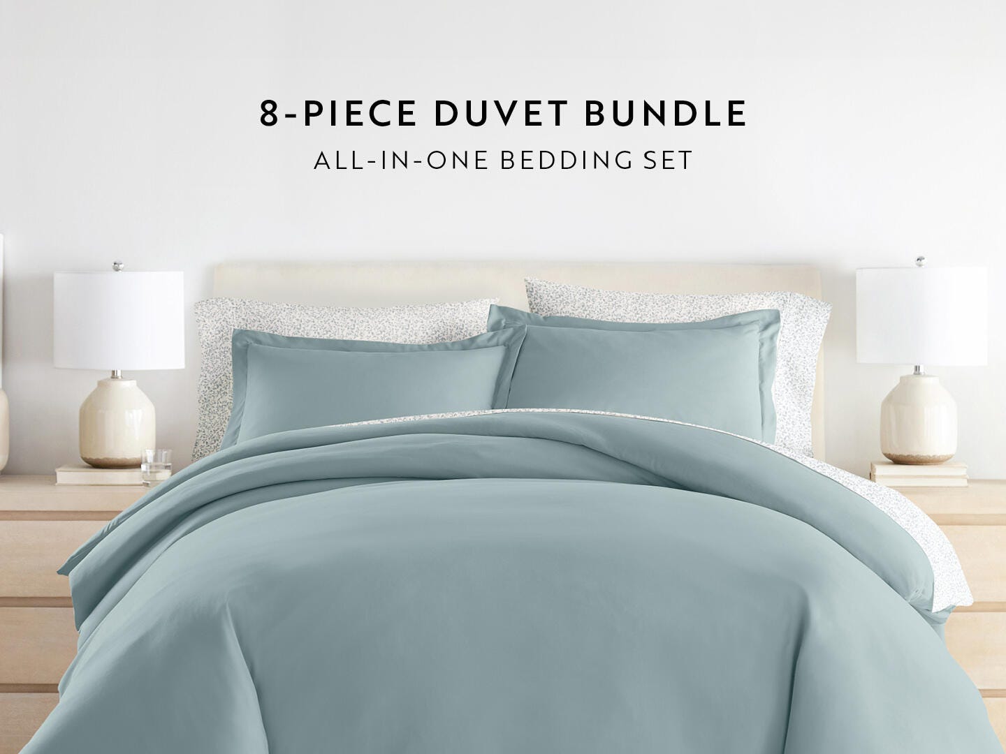 iEnjoy Home Distressed 8 Piece Queen Duvet Set, Blue, large
