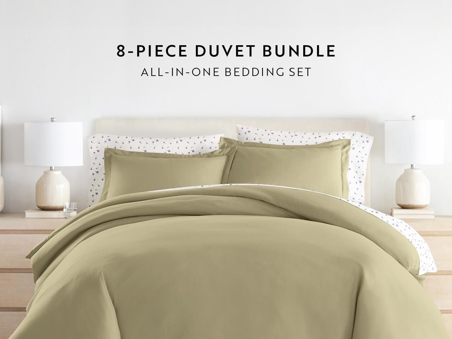 iEnjoy Home Vine 8 Piece Queen Duvet Set, Green, large