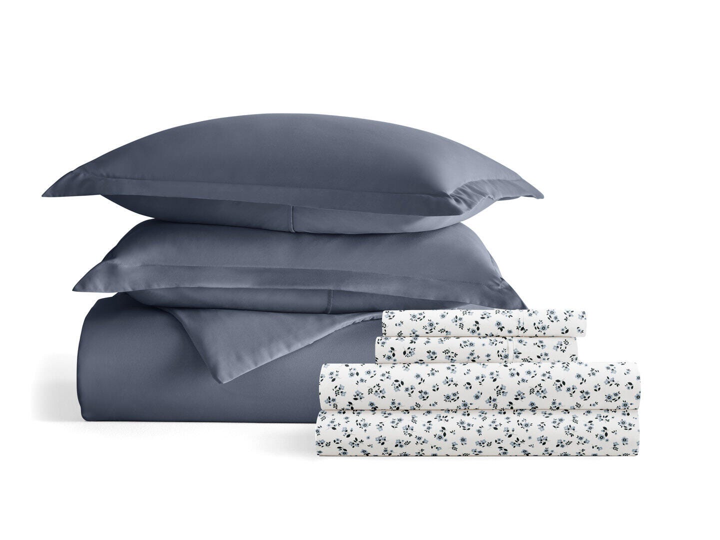 iEnjoy Home Ditsy 8 Piece Full Duvet Set, Blue/Navy, rollover