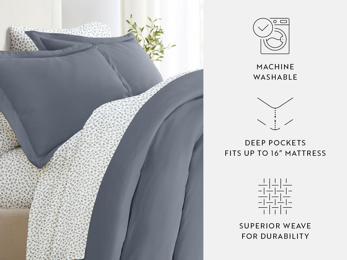 iEnjoy Home Ditsy 8 Piece Queen Duvet Set, Blue/Navy, large
