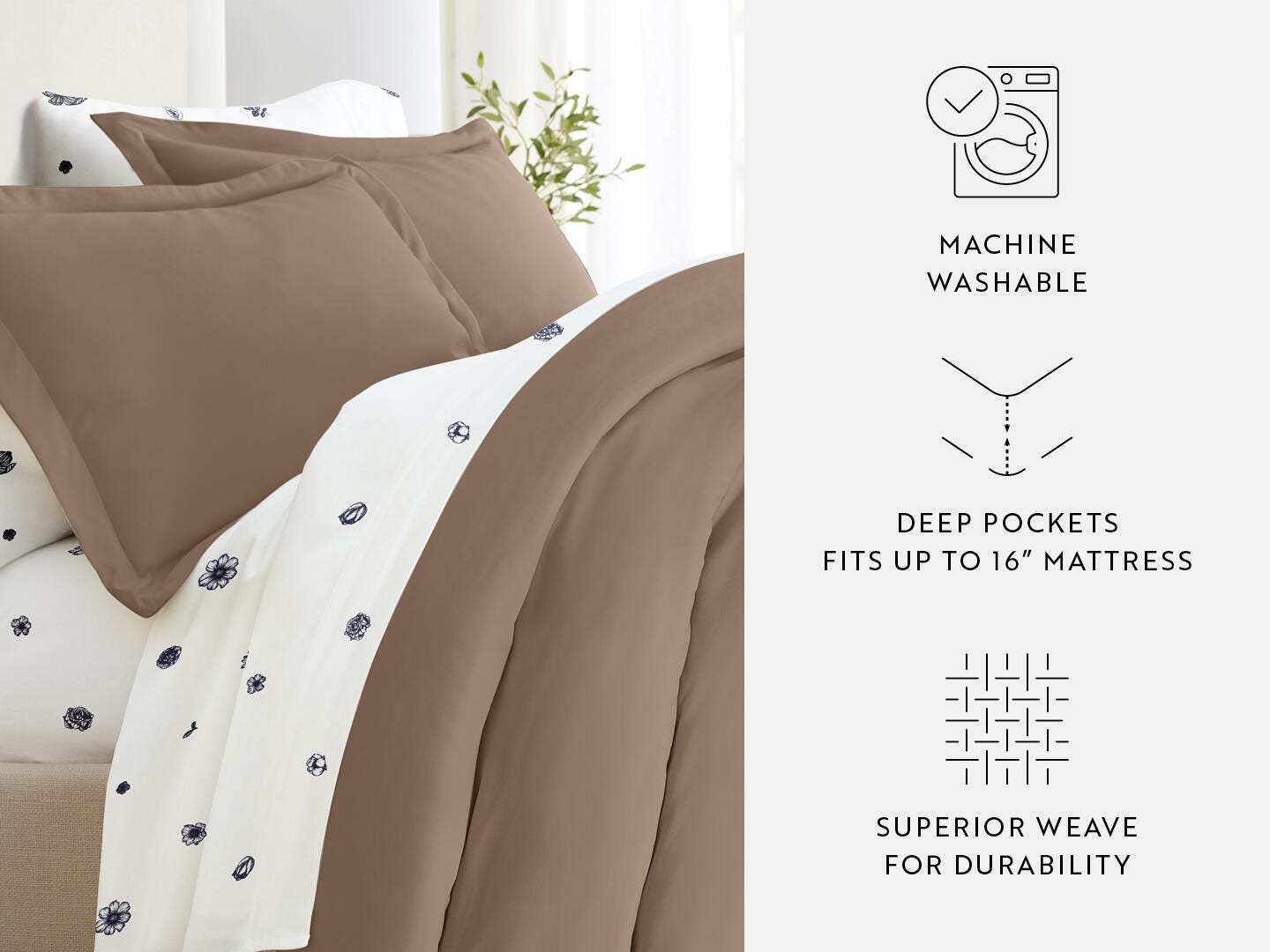 iEnjoy Home Flowers 8 Piece Full Duvet Set, Taupe, large