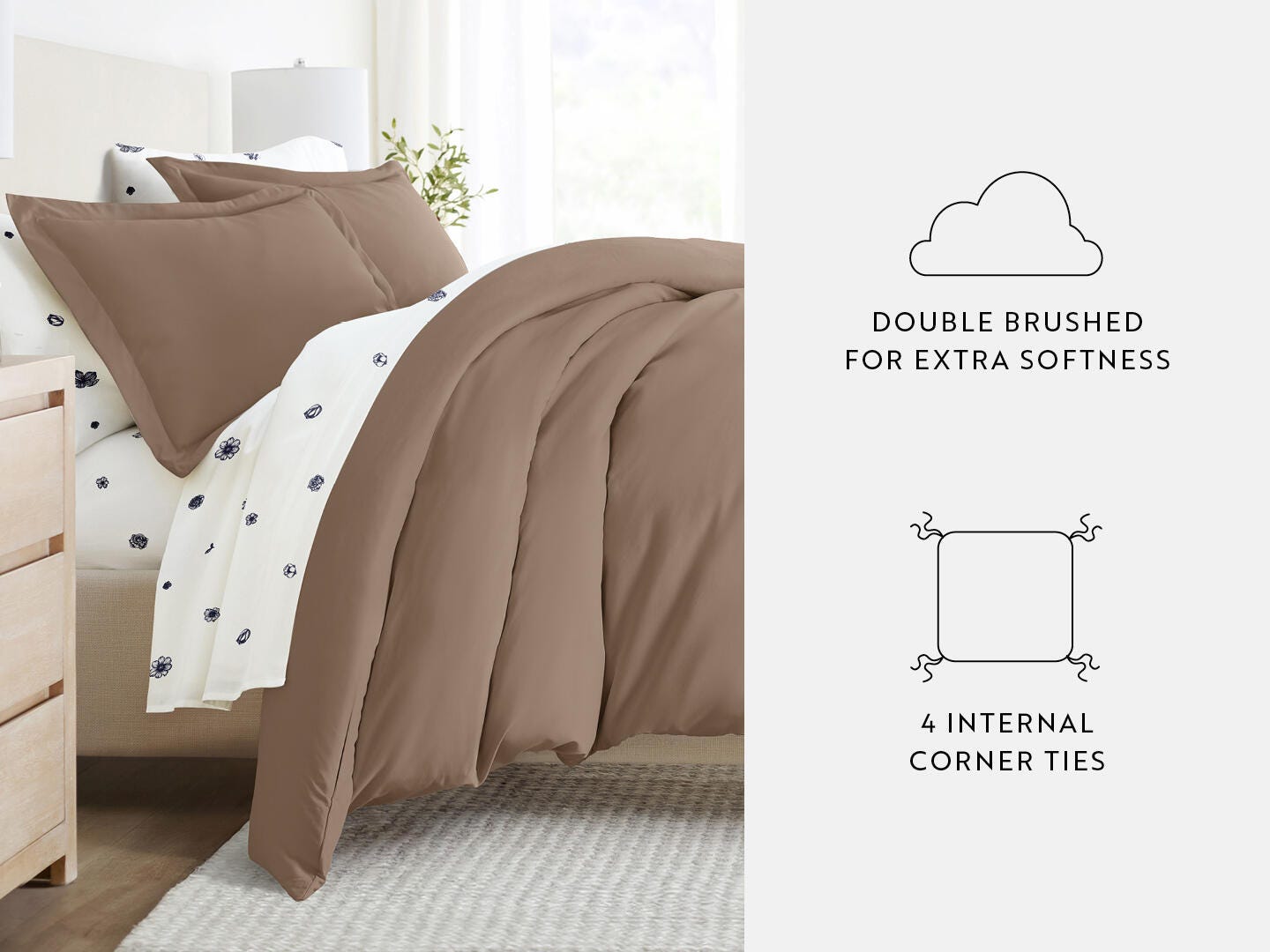 iEnjoy Home Flowers 8 Piece King Duvet Set, Taupe, large