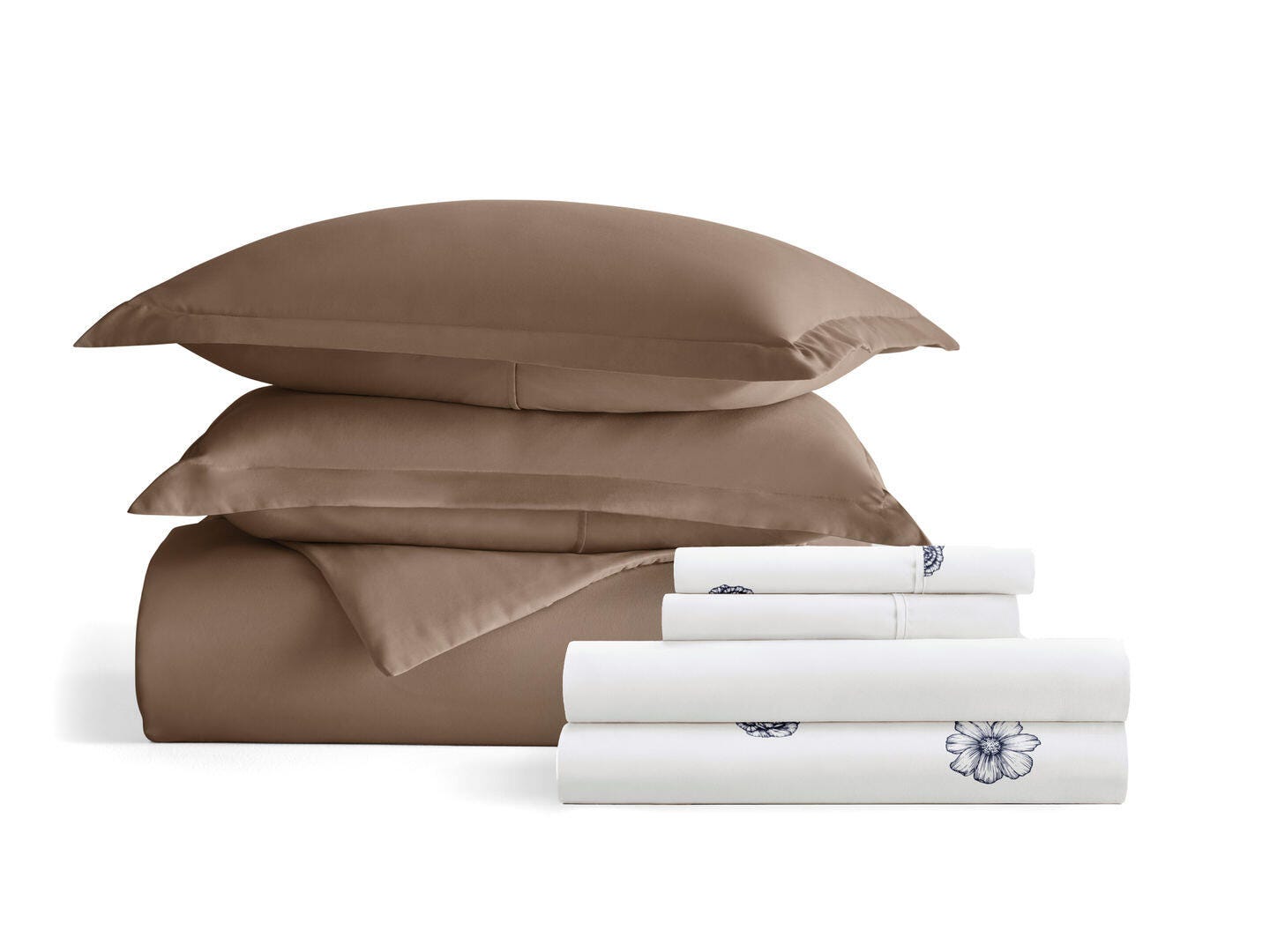 iEnjoy Home Flowers 8 Piece Queen Duvet Set, Taupe, rollover