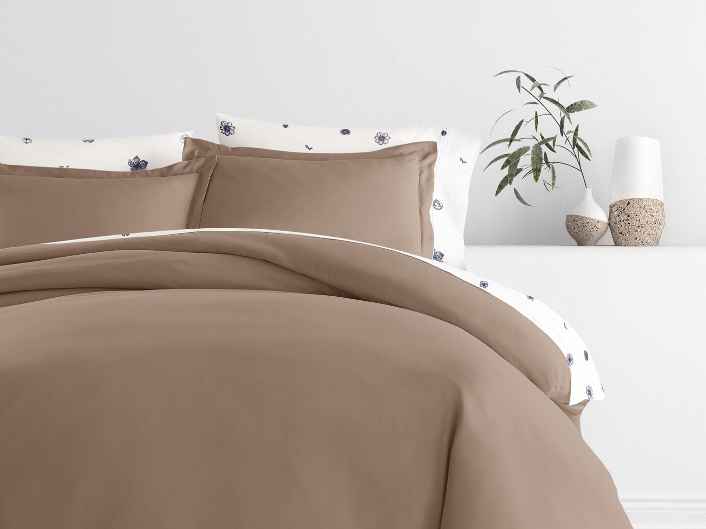 iEnjoy Home Flowers 8 Piece Queen Duvet Set, Taupe, large