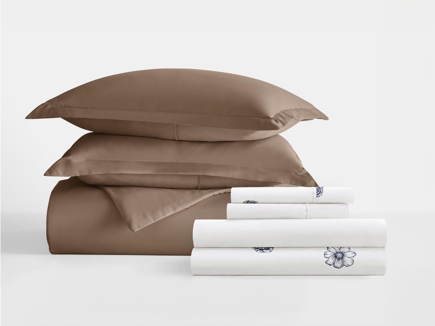 iEnjoy Home Flowers 8 Piece Queen Duvet Set, Taupe, large