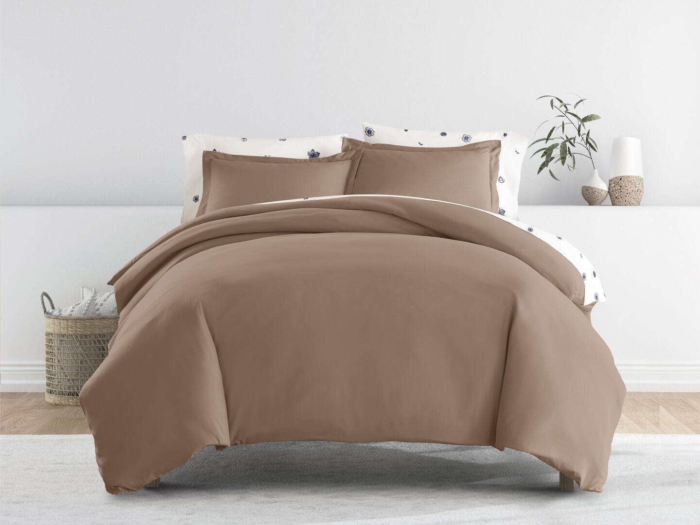 iEnjoy Home Flowers 6 Piece Twin Duvet Set, Taupe, large