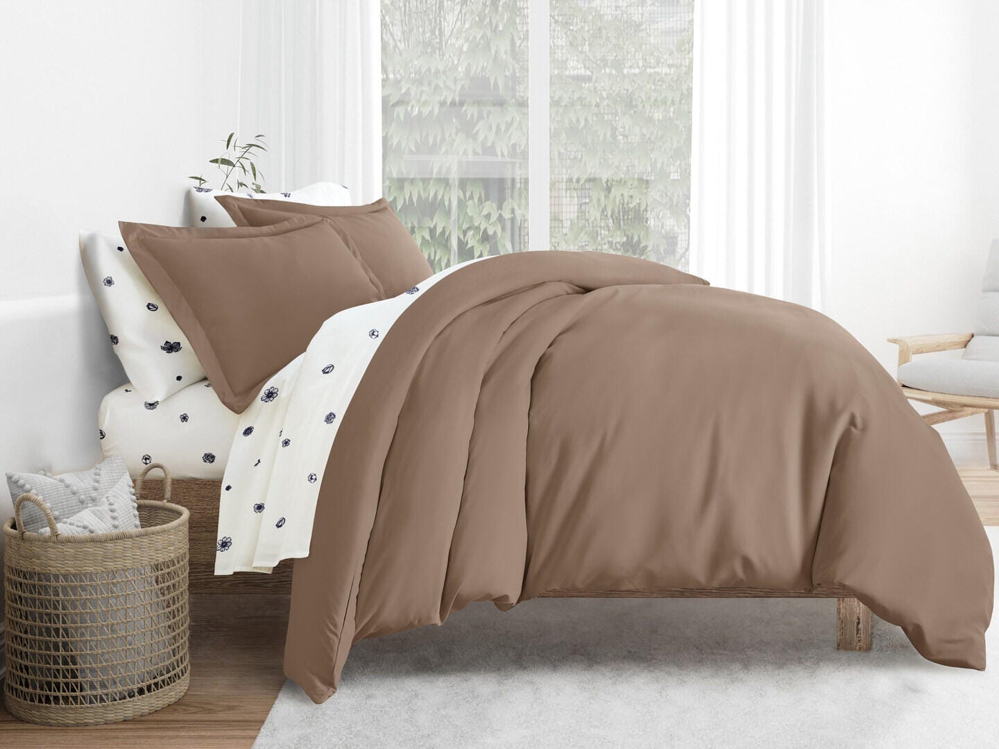 iEnjoy Home Flowers 6 Piece Twin Duvet Set, Taupe, large