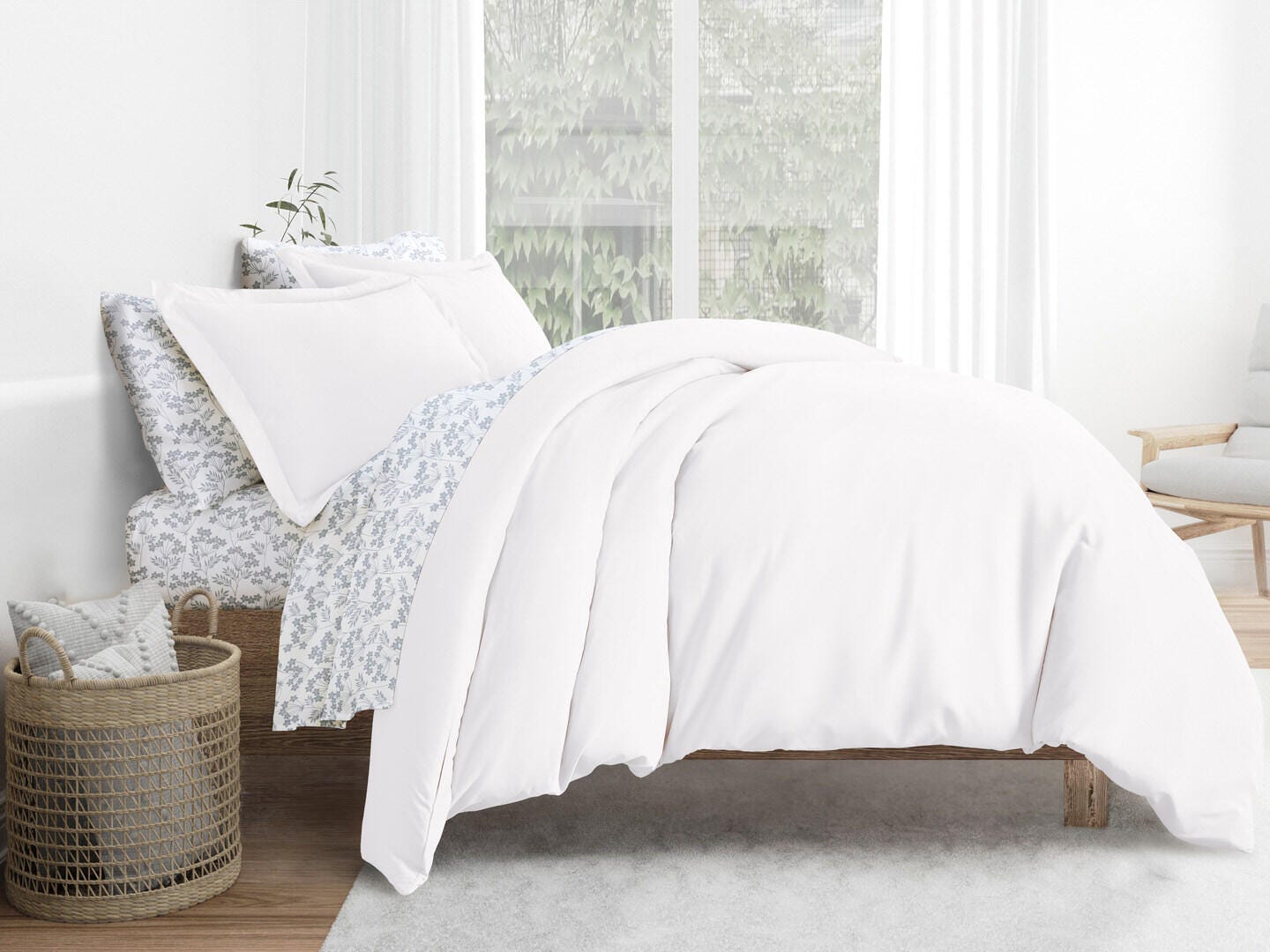 iEnjoy Home Sleek 8 Piece Full Duvet Set, White, large