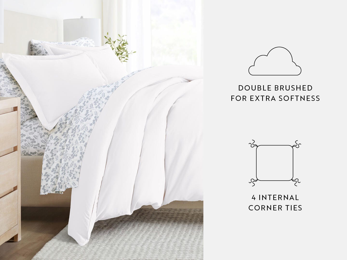 iEnjoy Home Sleek 6 Piece Twin Duvet Set, White, large