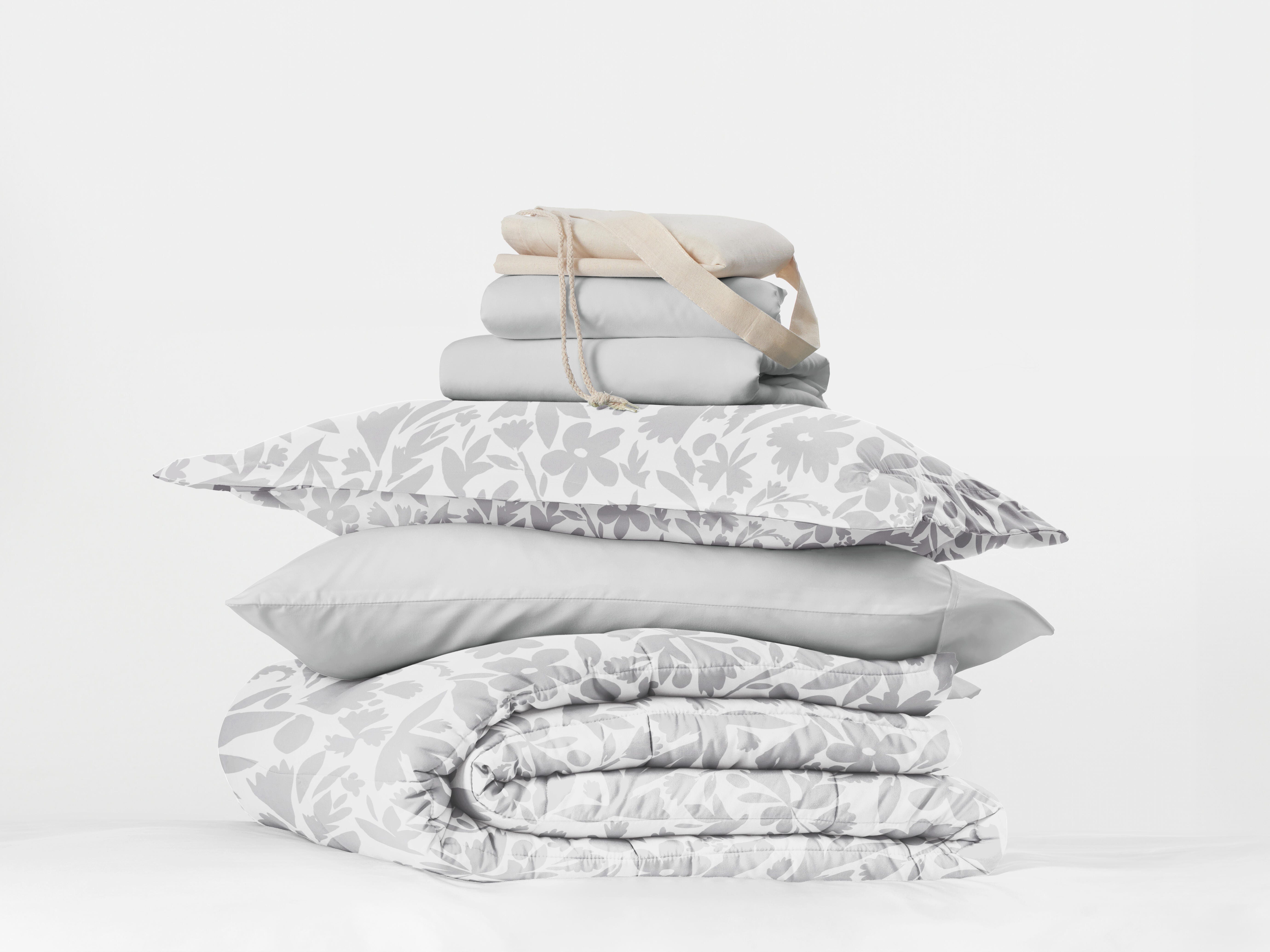 iEnjoy Home Floral 8 Piece Twin XL Comforter Set, White, rollover