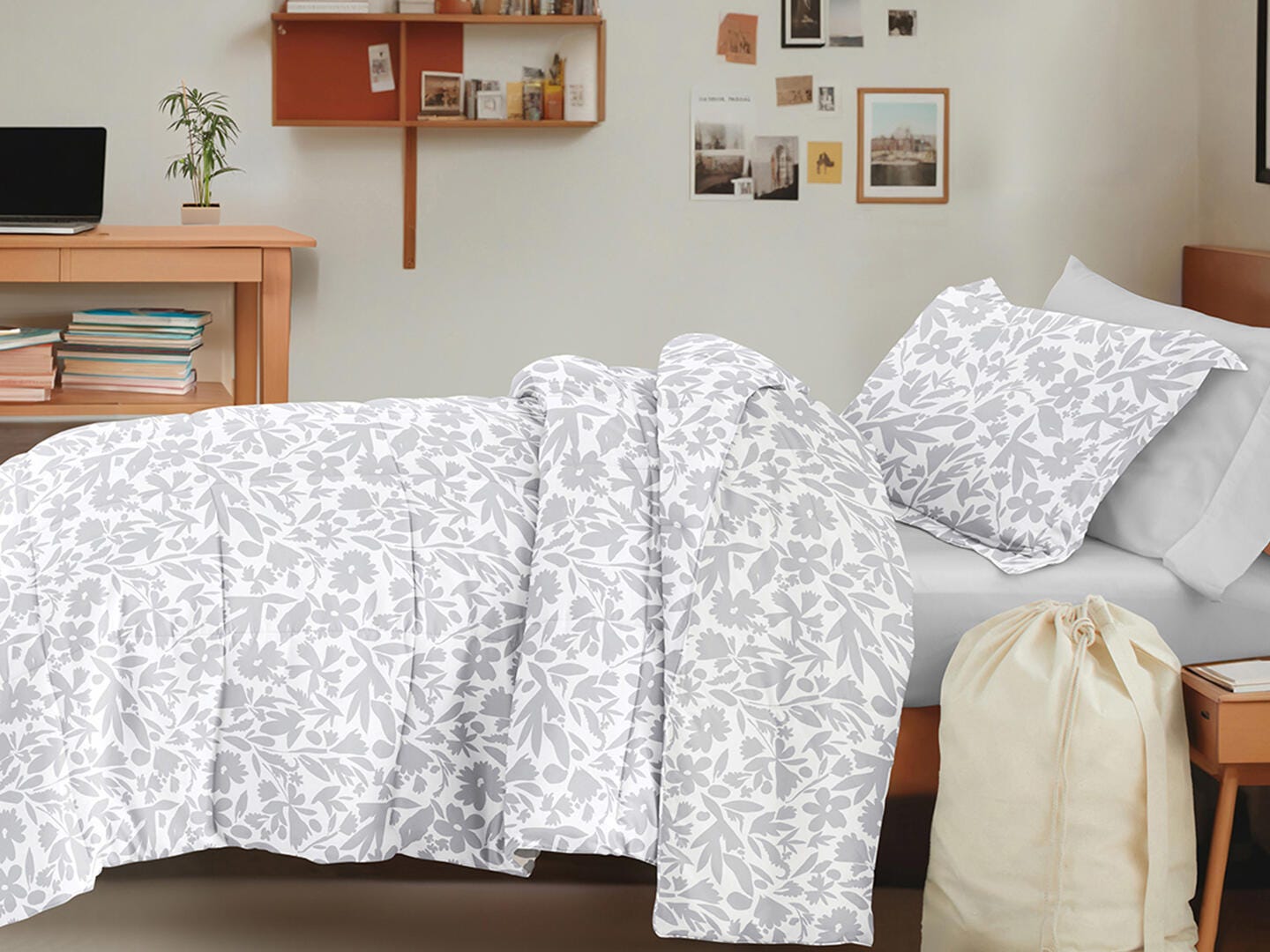 iEnjoy Home Floral 8 Piece Twin XL Comforter Set, White, large
