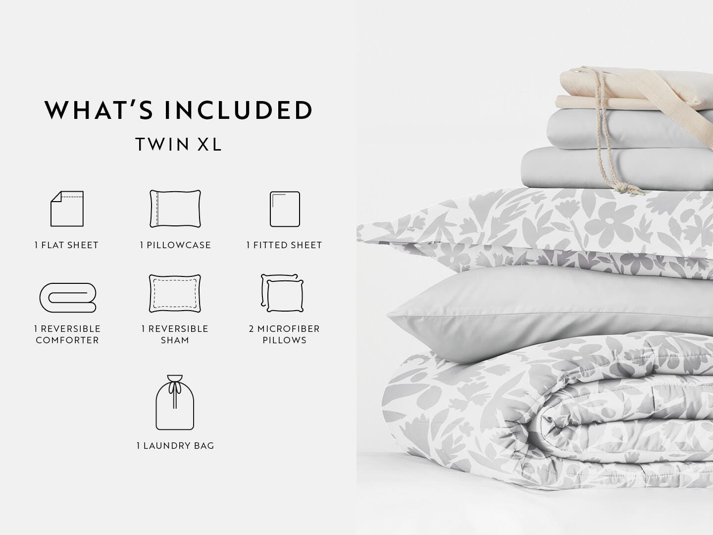 iEnjoy Home Floral 8 Piece Twin XL Comforter Set, White, large
