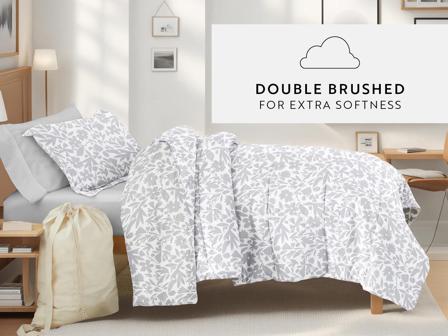 iEnjoy Home Floral 8 Piece Twin XL Comforter Set, White, large