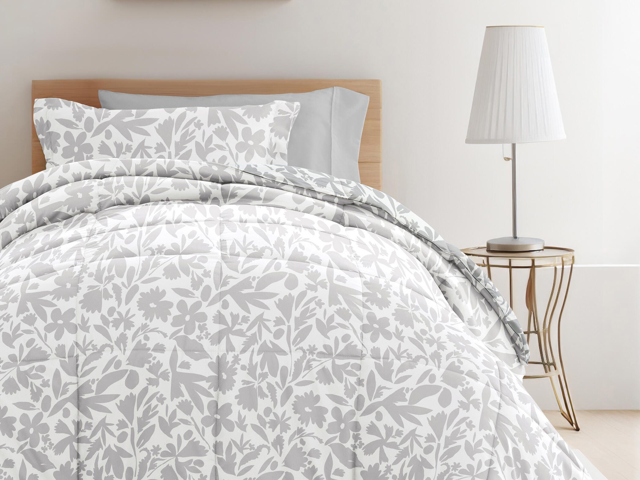 iEnjoy Home Floral 8 Piece Twin XL Comforter Set, White, large