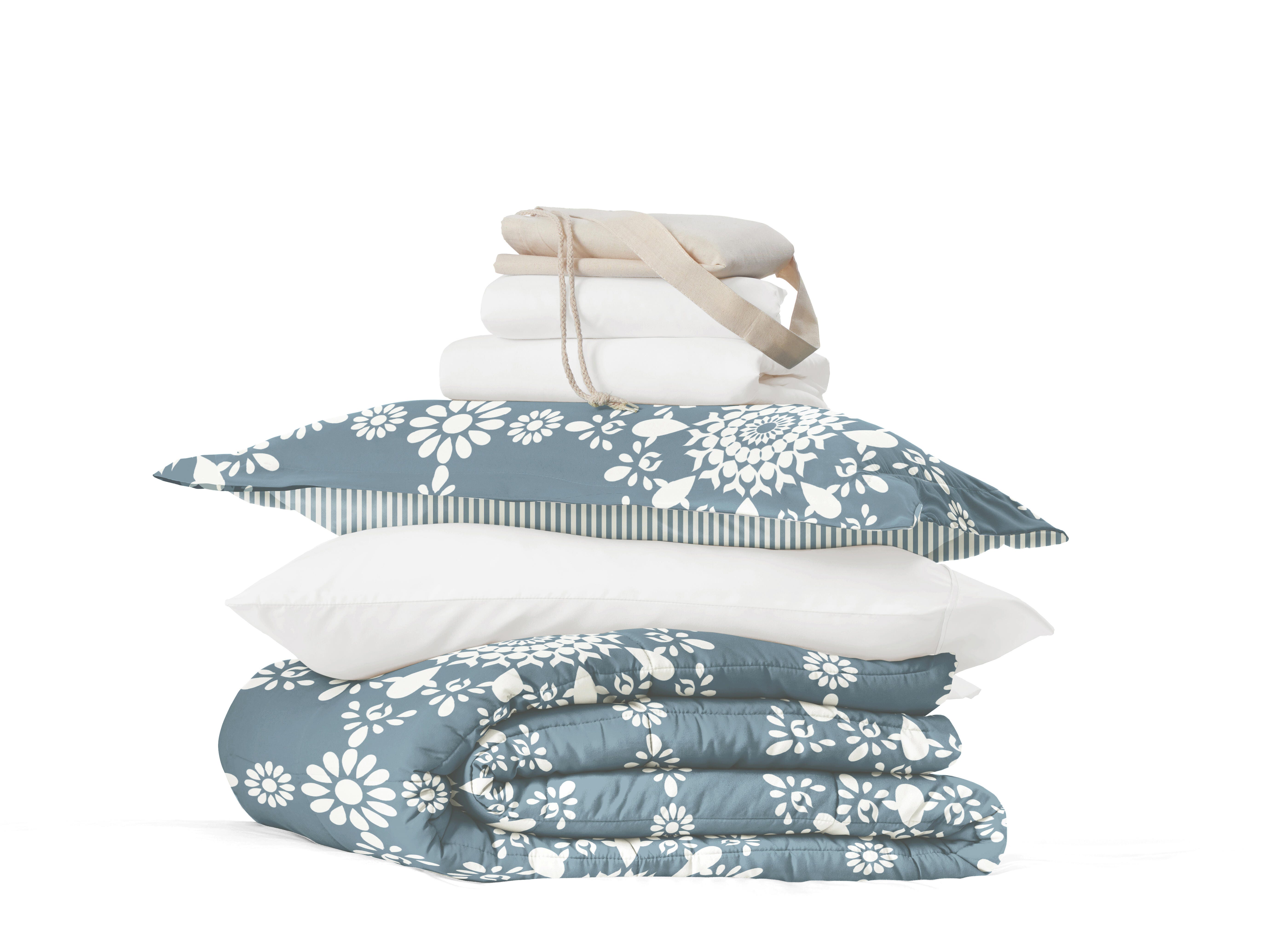 iEnjoy Home Mandala 8 Piece Twin XL Comforter Set, Light Blue, rollover