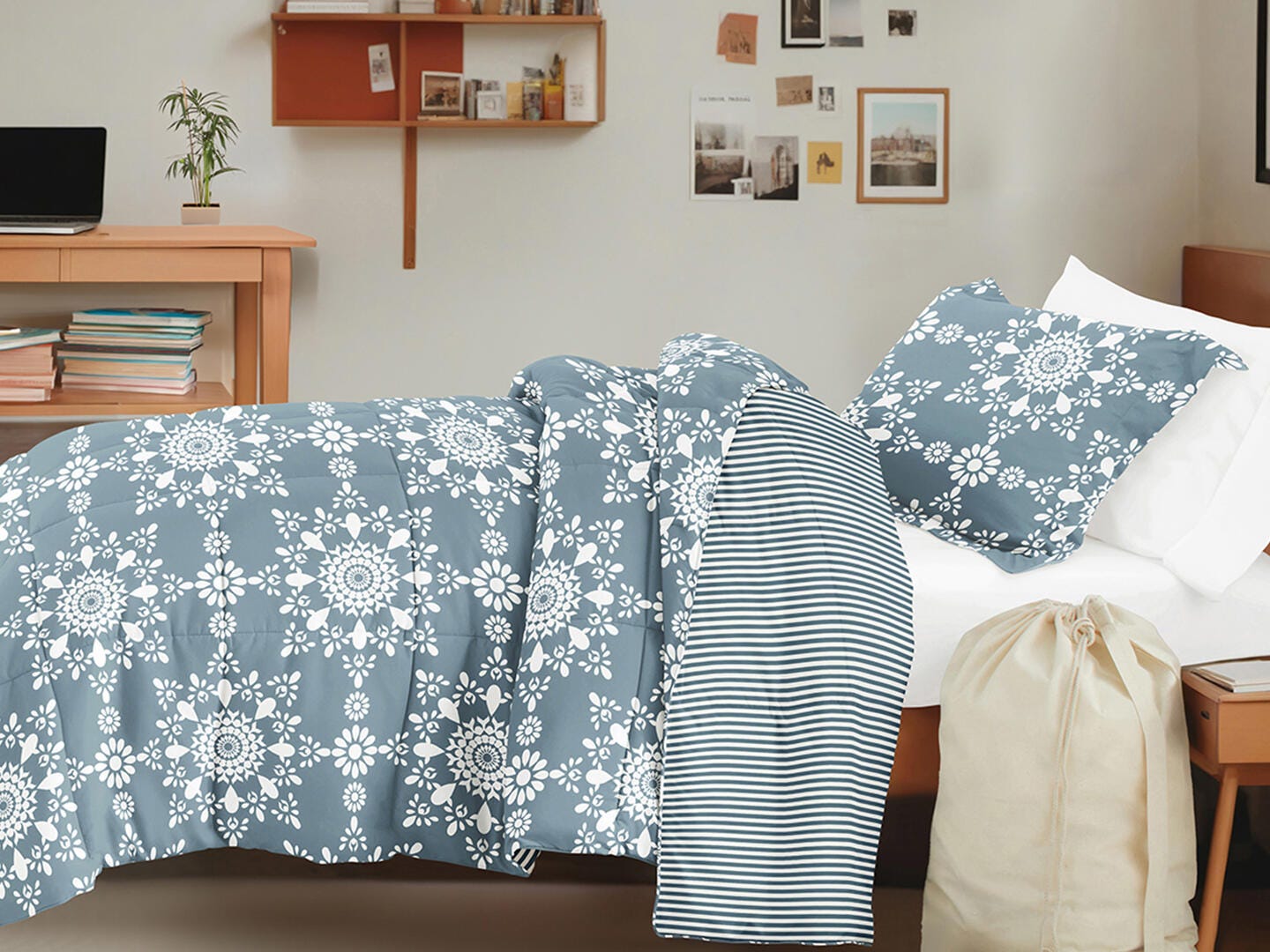 iEnjoy Home Mandala 8 Piece Twin XL Comforter Set, Light Blue, large