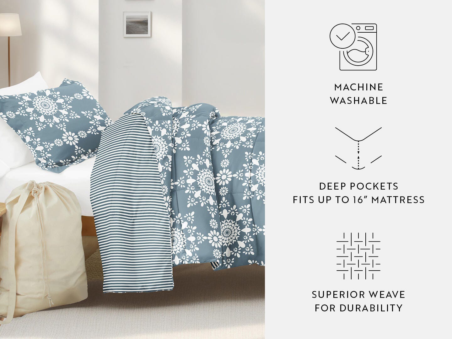 iEnjoy Home Mandala 8 Piece Twin XL Comforter Set, Light Blue, large