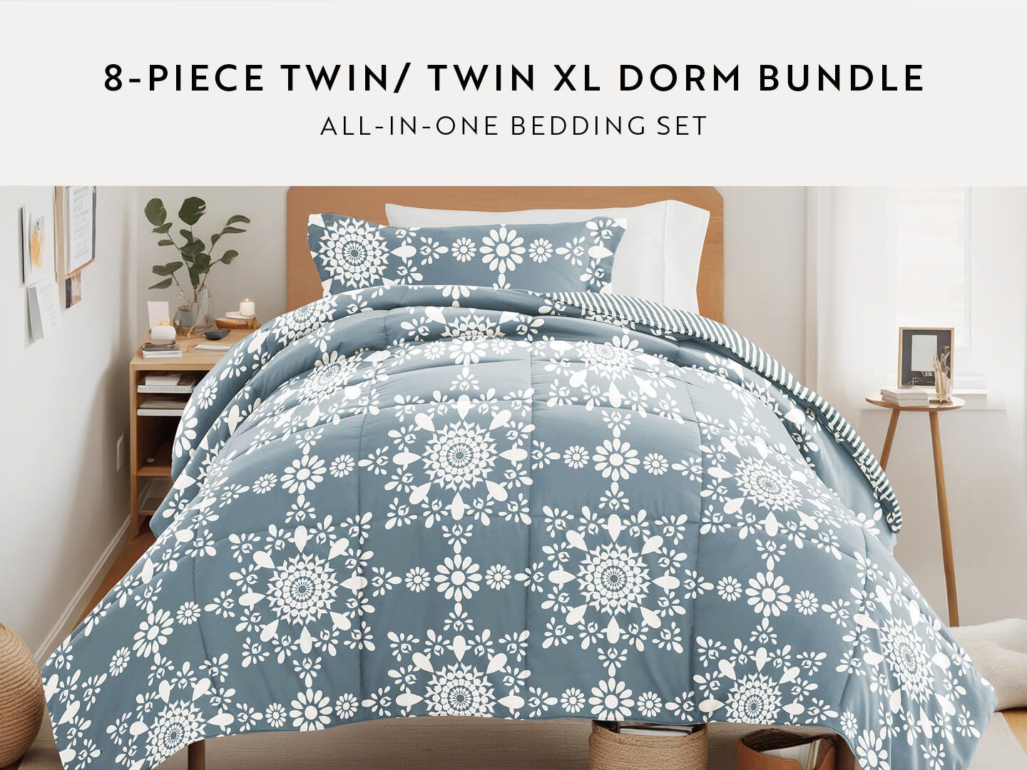 iEnjoy Home Mandala 8 Piece Twin XL Comforter Set, Light Blue, large