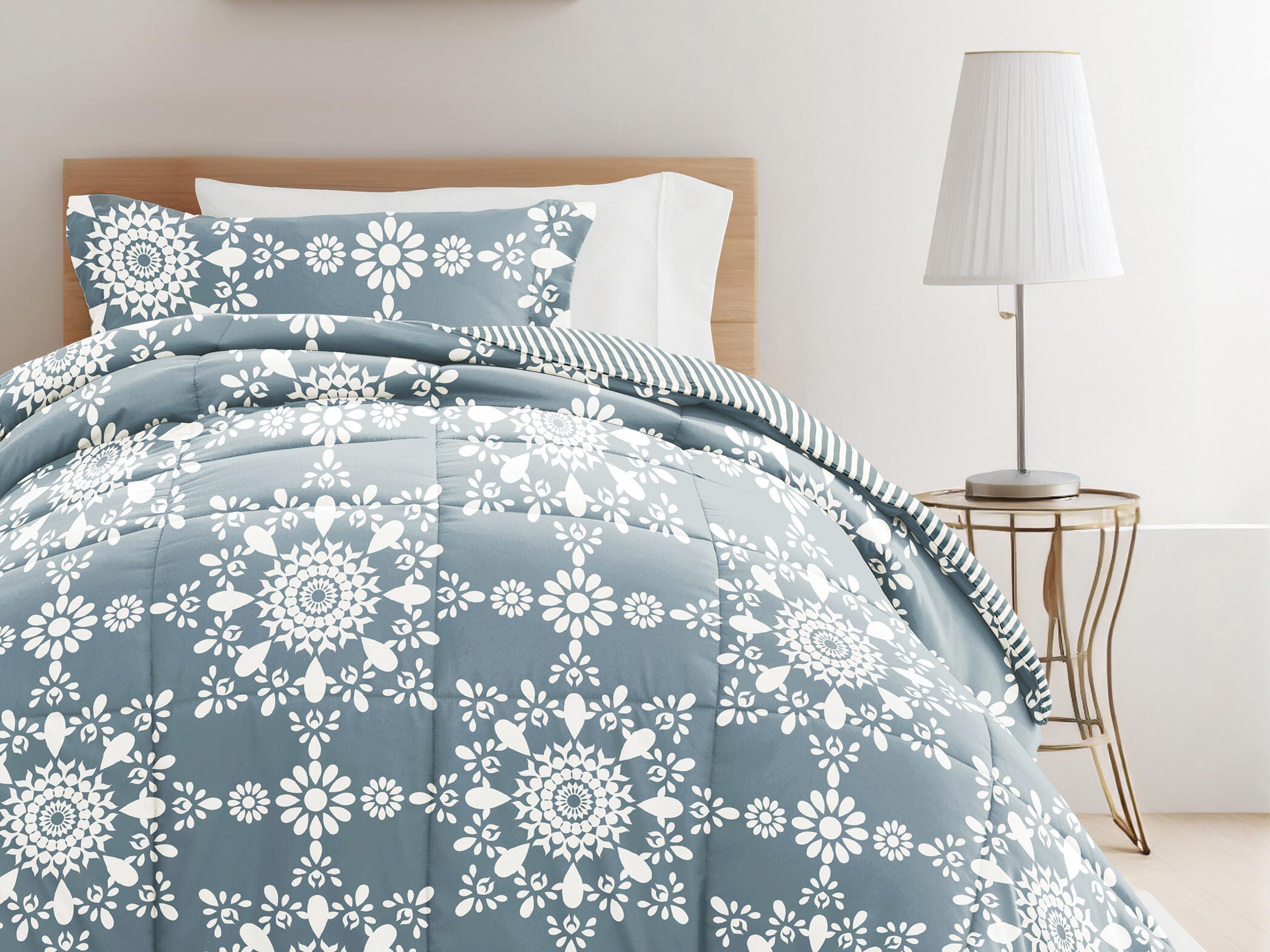 iEnjoy Home Mandala 8 Piece Twin XL Comforter Set, Light Blue, large
