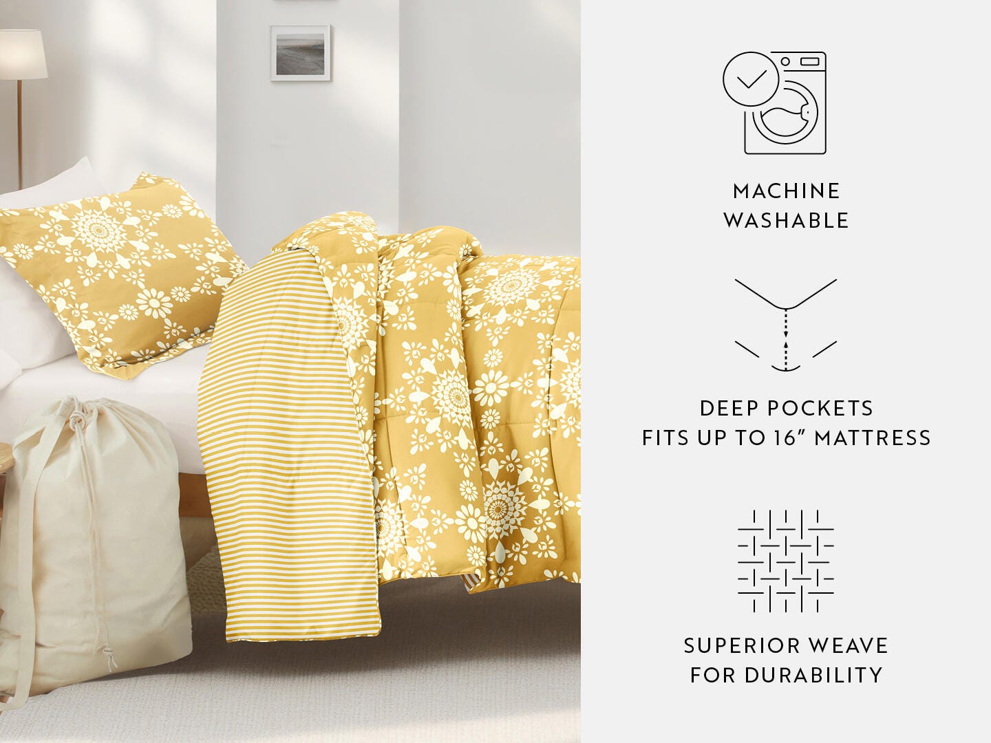 iEnjoy Home Mandala 8 Piece Twin XL Comforter Set, Yellow, large