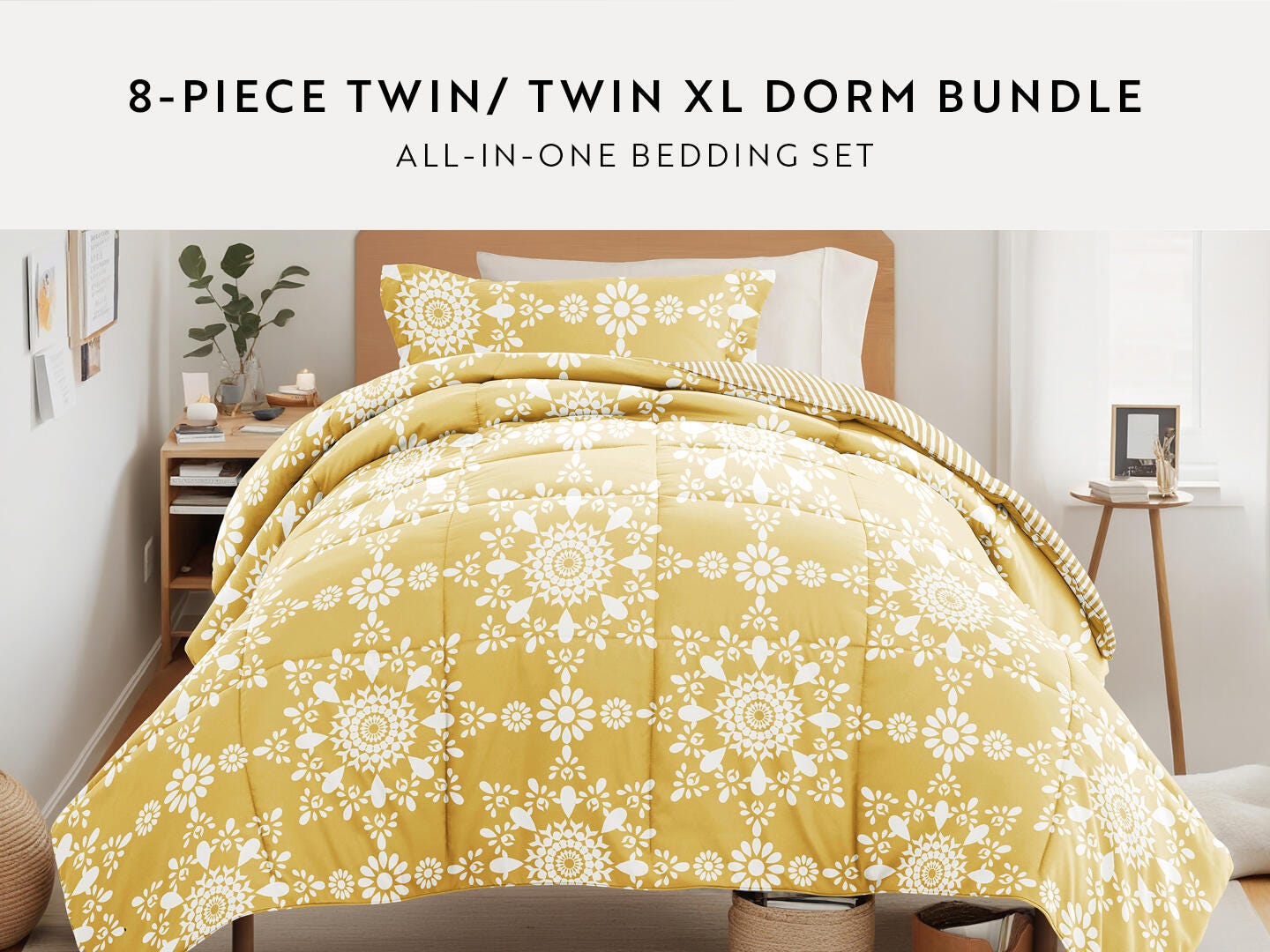 iEnjoy Home Mandala 8 Piece Twin XL Comforter Set, Yellow, large